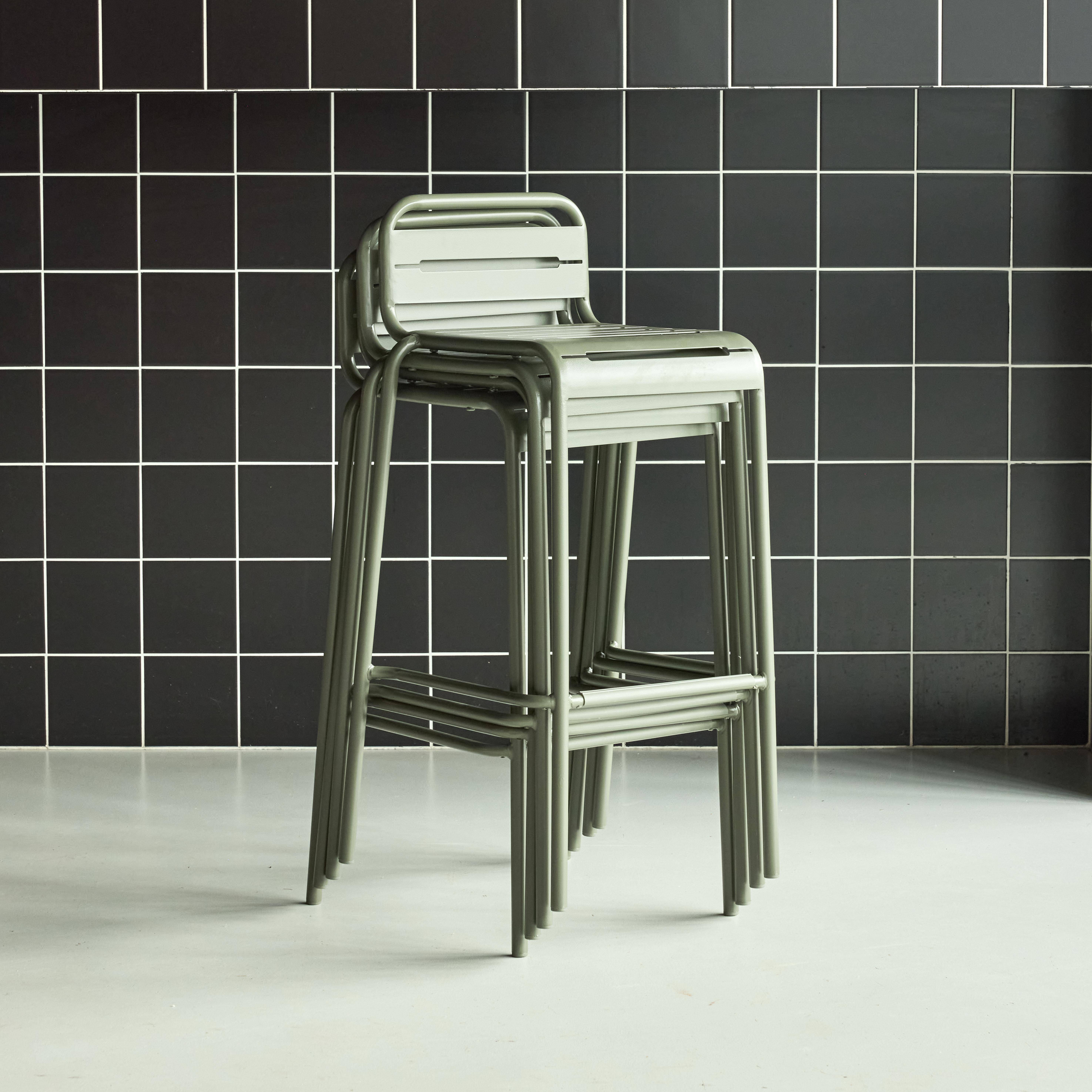 Taburete de jardín de acero, set de 4, Amelia, Verde kaki, 44x41x85 cm,sweeek,Photo2