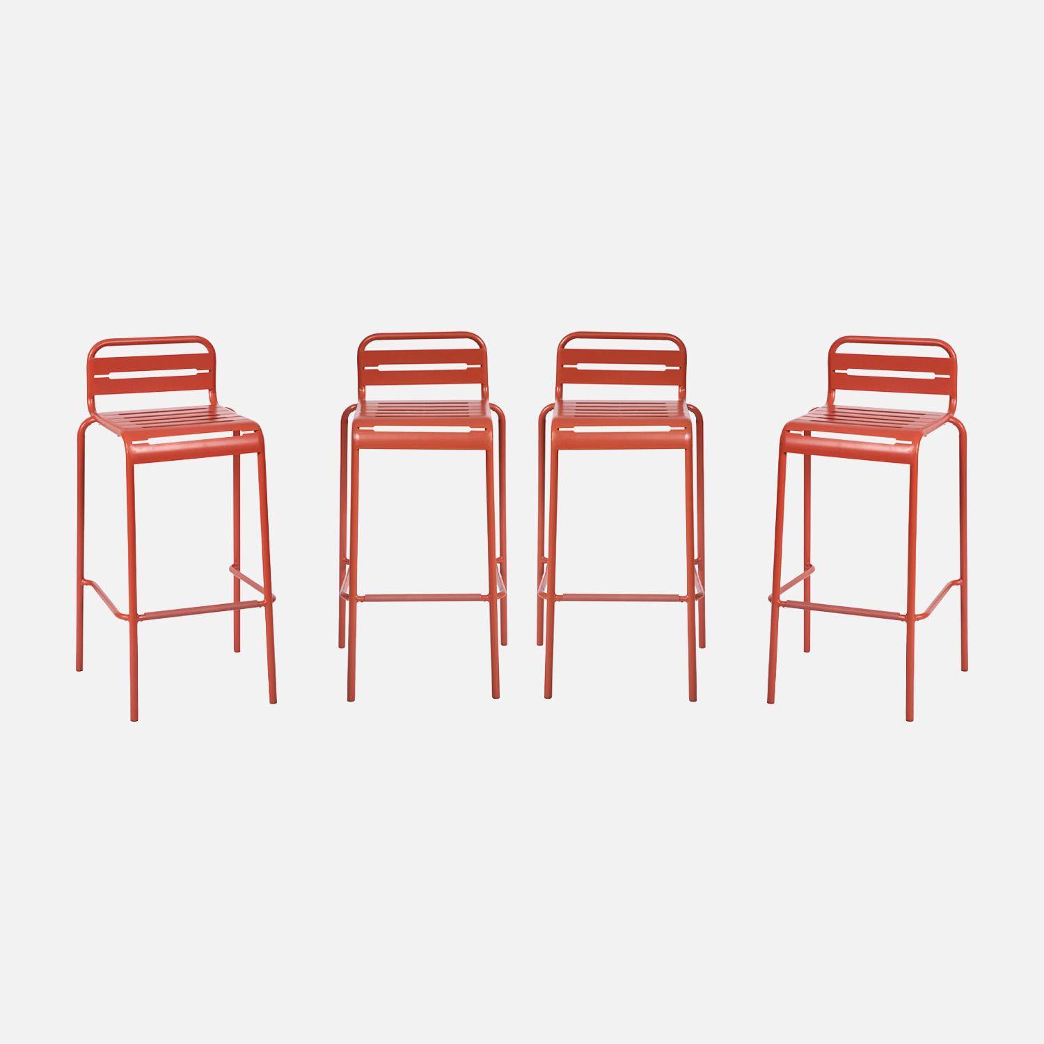 Zestaw 4 wysokich krzeseł ogrodowych ze stali, 4 miejsca, kolor terakota– 44x41x85 cm,sweeek,Photo3