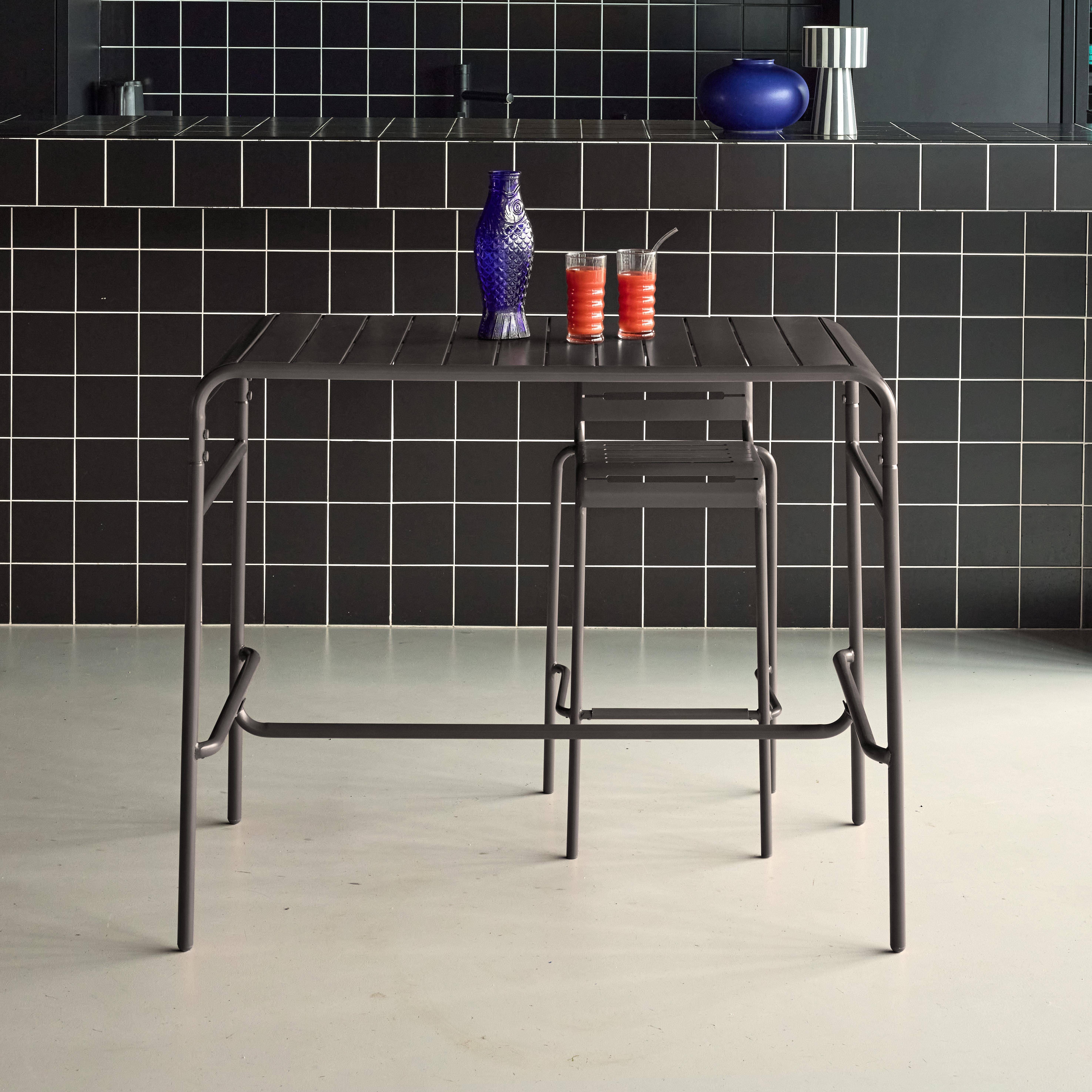 Table haute de jardin métal 4 places, anthracite, 120 x 70 x 95cm Photo1