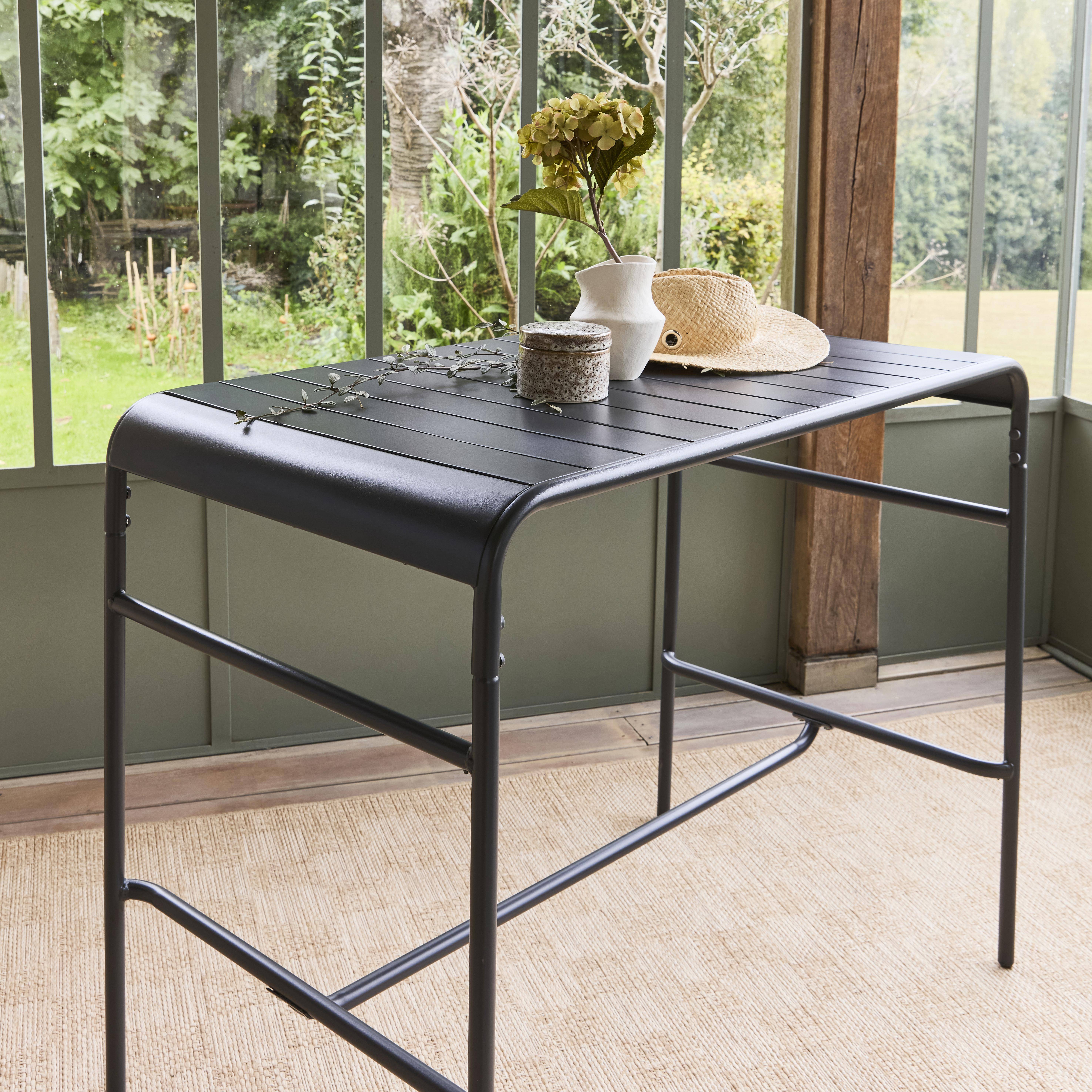 Table haute de jardin métal 4 places, anthracite, 120 x 70 x 95cm Photo1