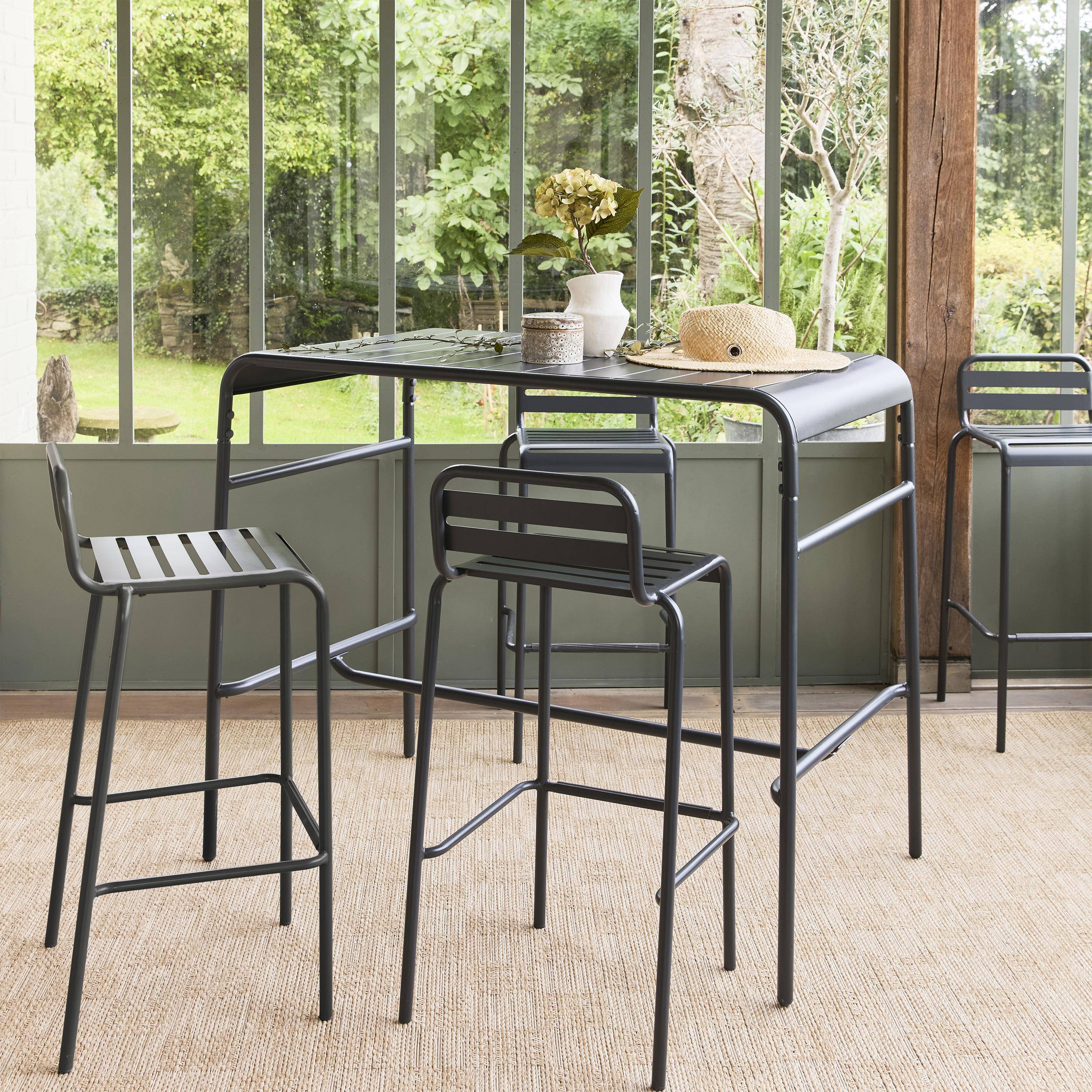 Table haute de jardin métal 4 places, anthracite, 120 x 70 x 95cm Photo3