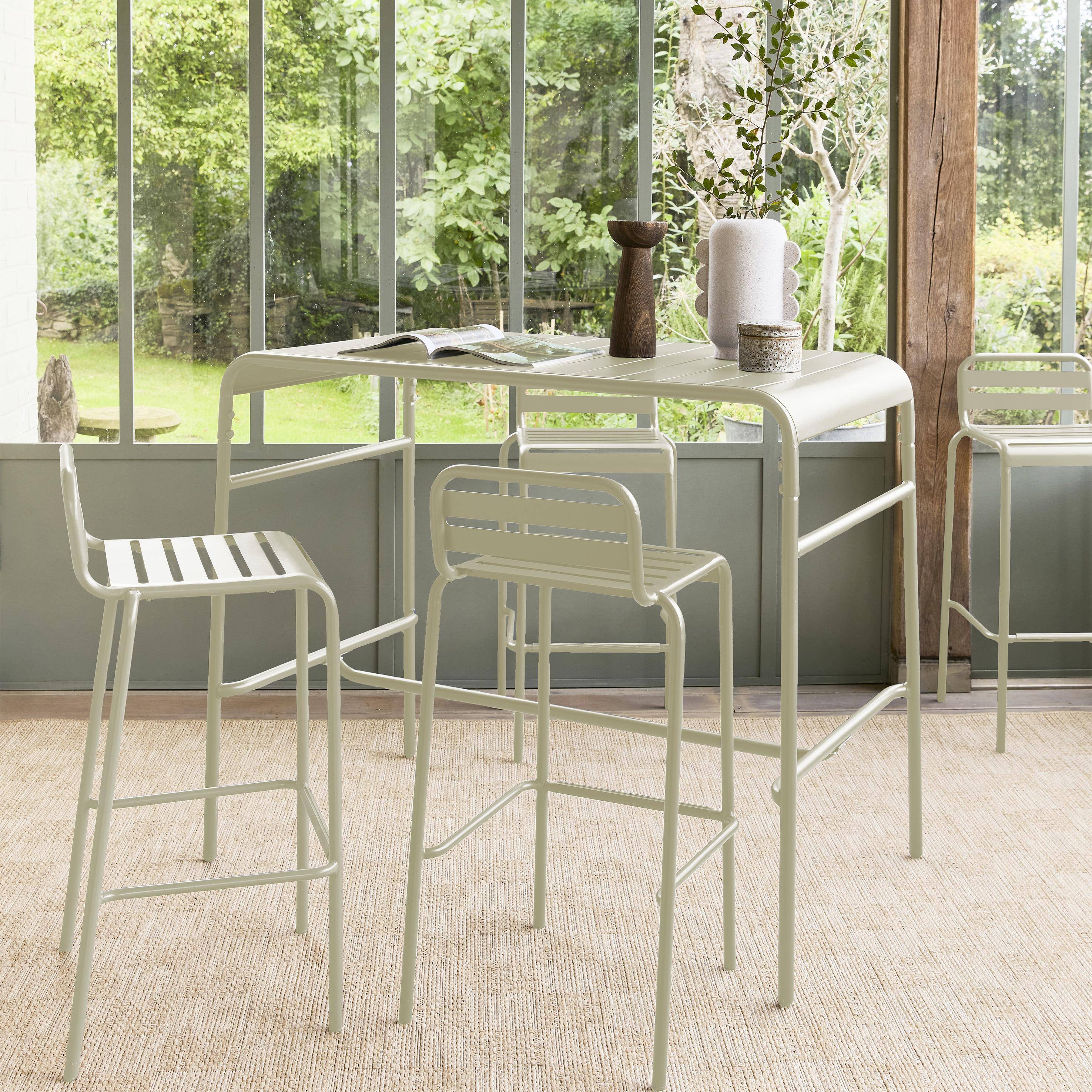 Mesa alta de jardín metálica, 4 plazas, Amelia 120cm, Beige, 120x70x95 cm Photo3