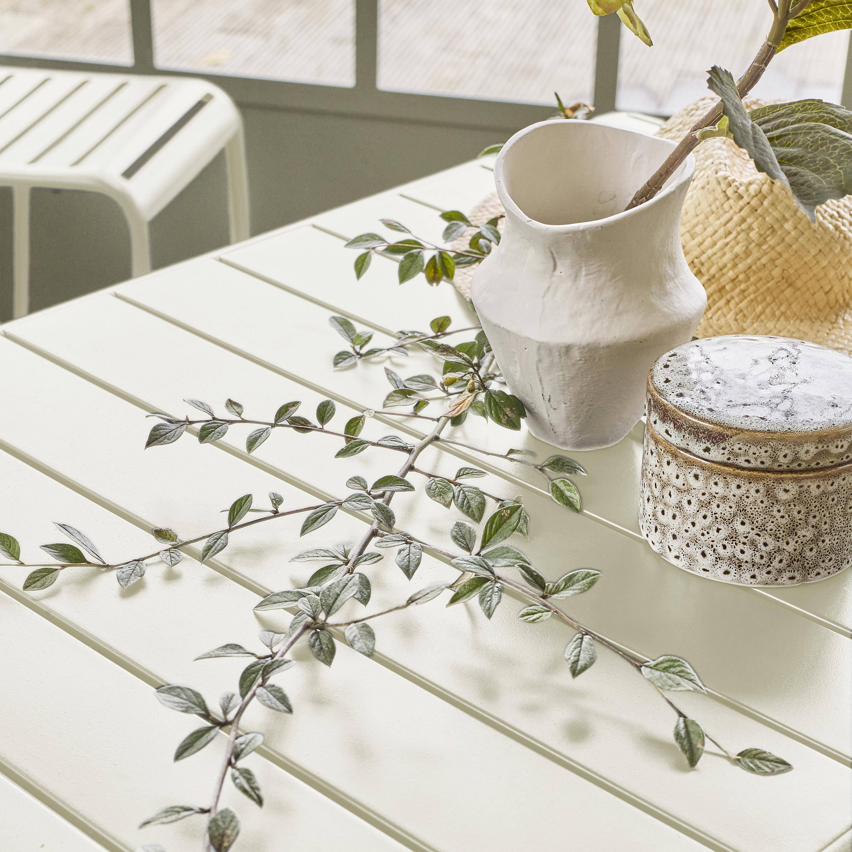 Mesa alta de jardín metálica, 4 plazas, Amelia 120cm, Beige, 120x70x95 cm,sweeek,Photo2