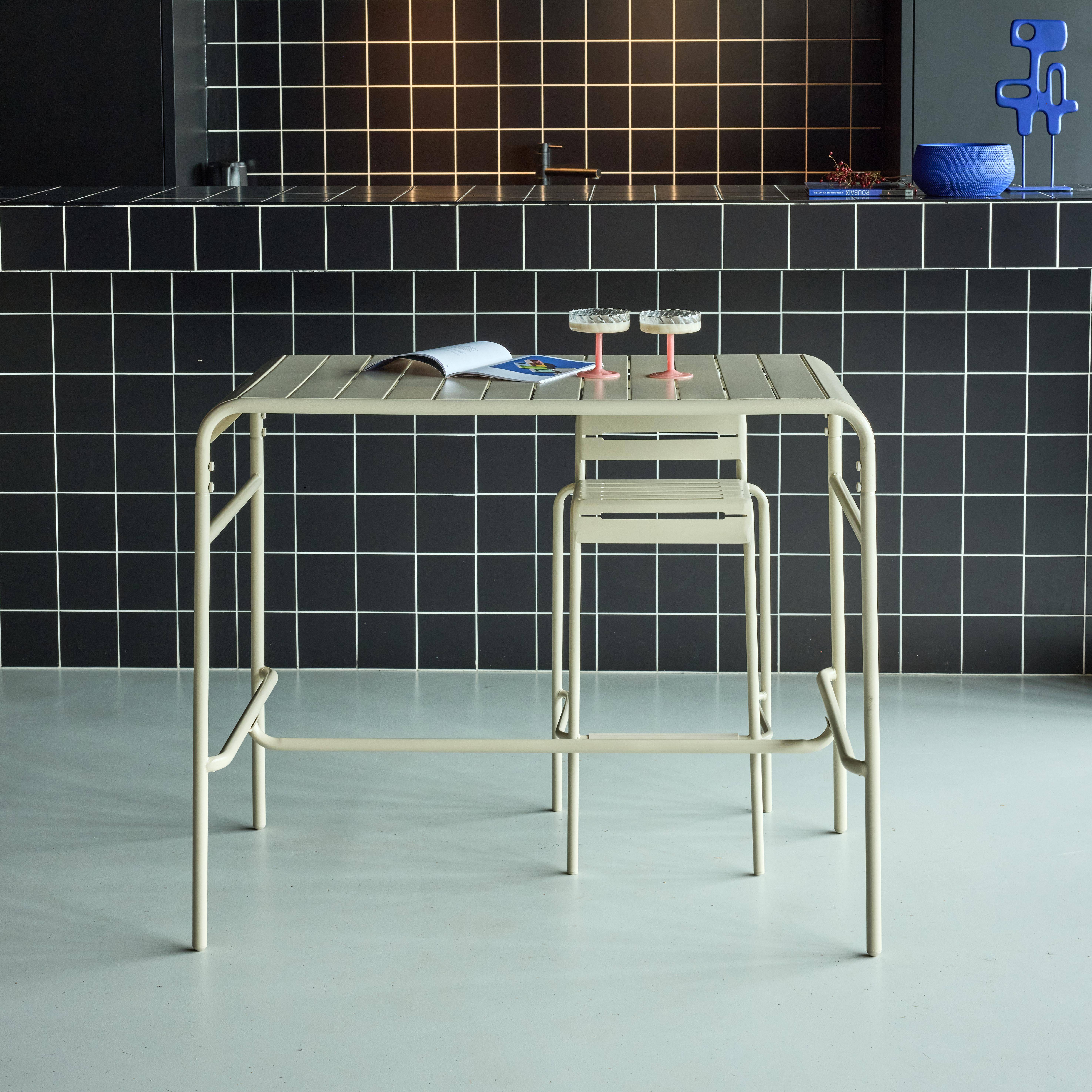 Garten-Hochtisch aus Metall für 4 Personen beige, Amelia 120 x 70 x 95cm,sweeek,Photo2