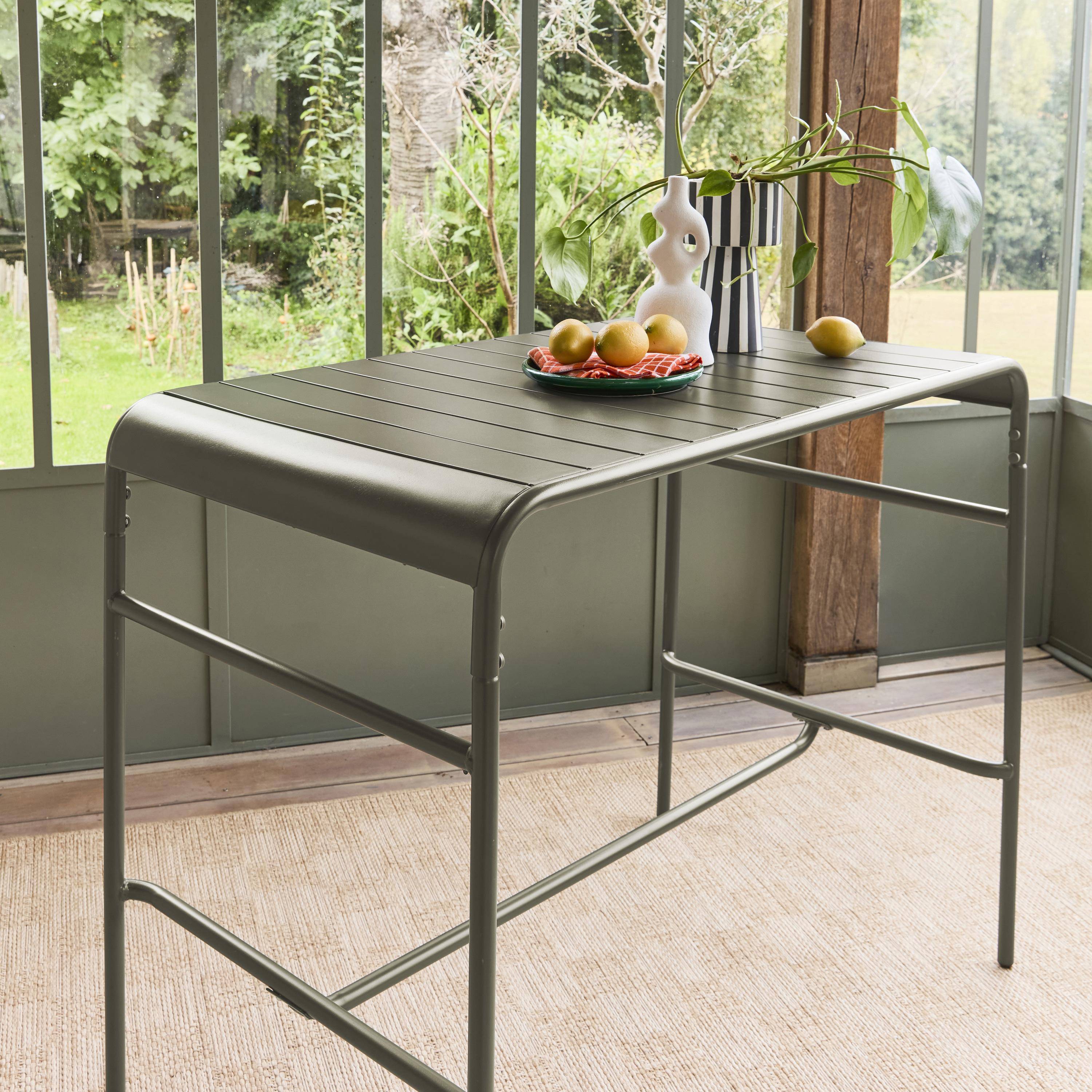 4-seater metal garden bar table Khaki Green 120x70x95 cm - Amelia 120cm Photo1