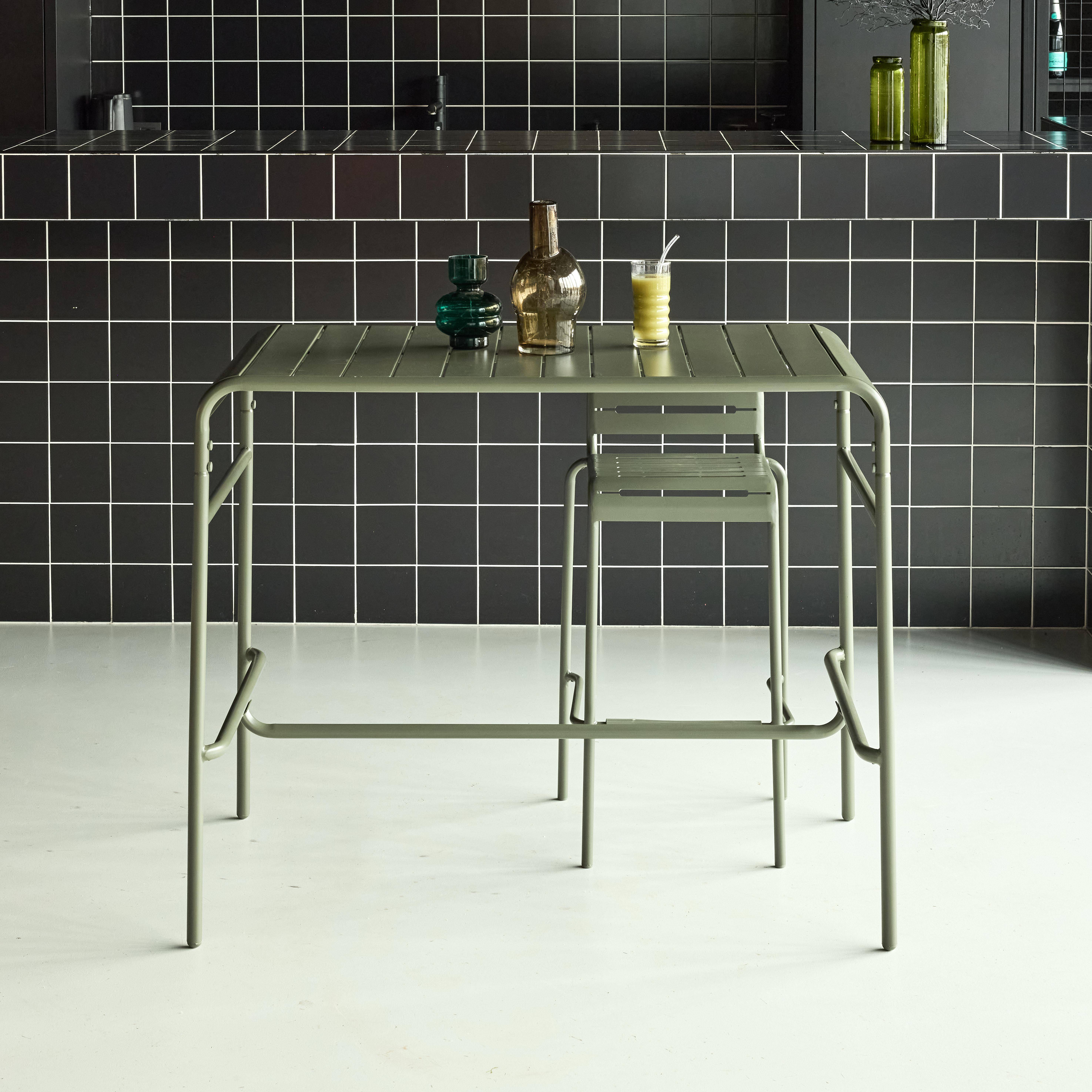 4-seater metal garden bar table, Amelia 120cm, Khaki Green, 120x70x95 cm Photo1