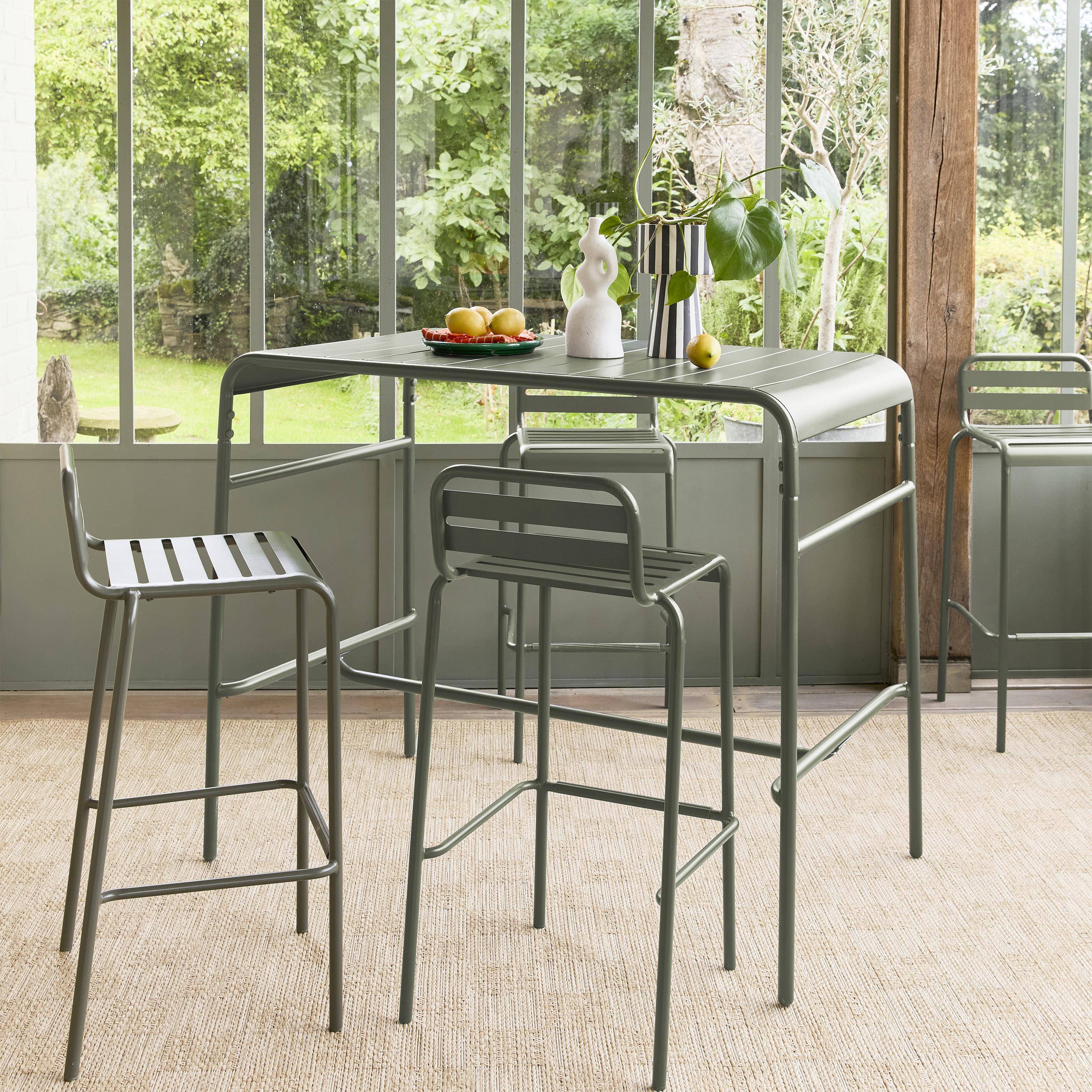 4-seater metal bar garden table, Amelia 120cm, Khaki Green, 120x70x95 cm Photo3