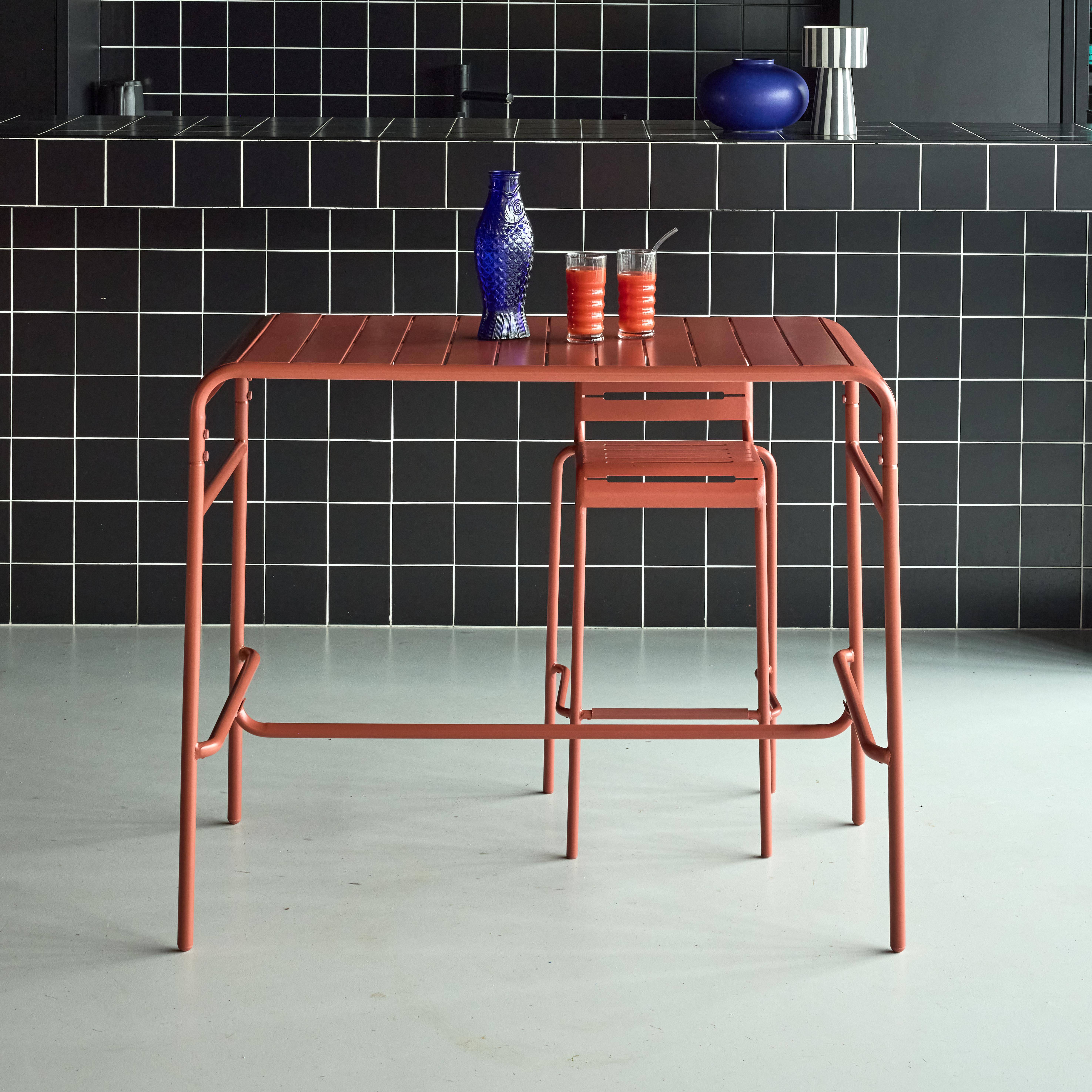 Garten-Hochtisch aus Metall für 4 Personen, terrakotta, Amelia 120 x 70 x 95cm,sweeek,Photo1