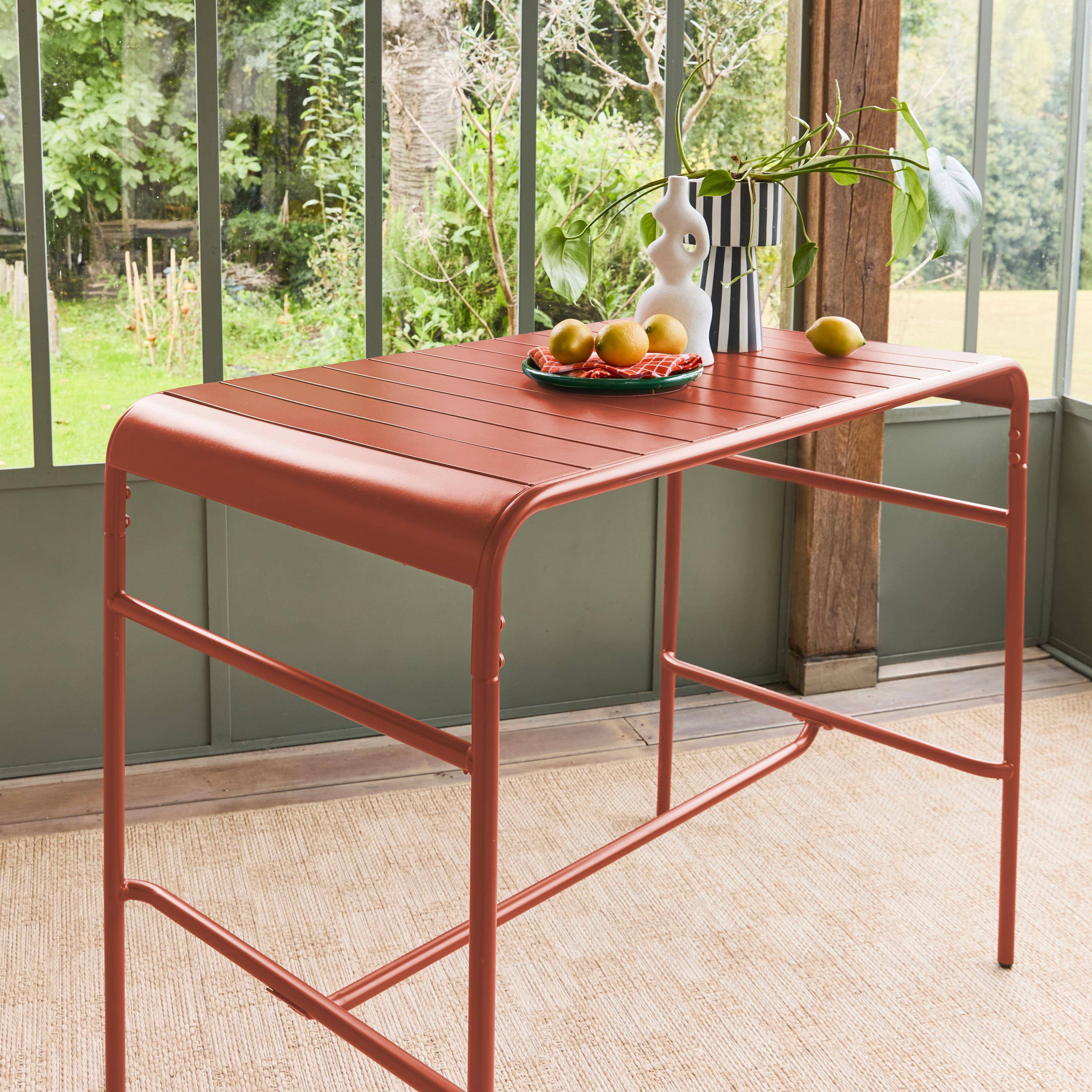 Table haute de jardin métal 4 places, terracotta, 120 x 70 x 95cm Photo1