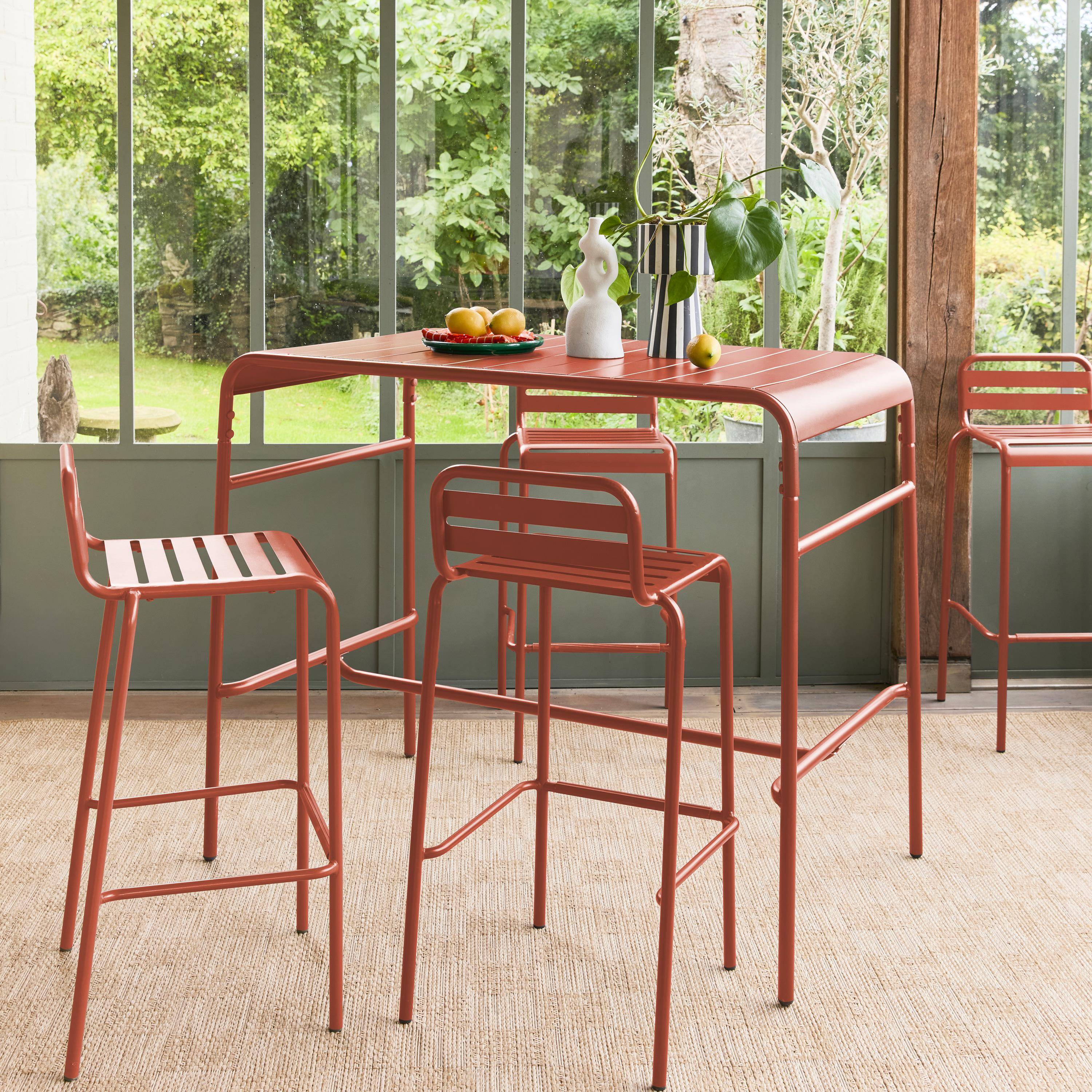 Table haute de jardin métal 4 places, terracotta, 120 x 70 x 95cm Photo3