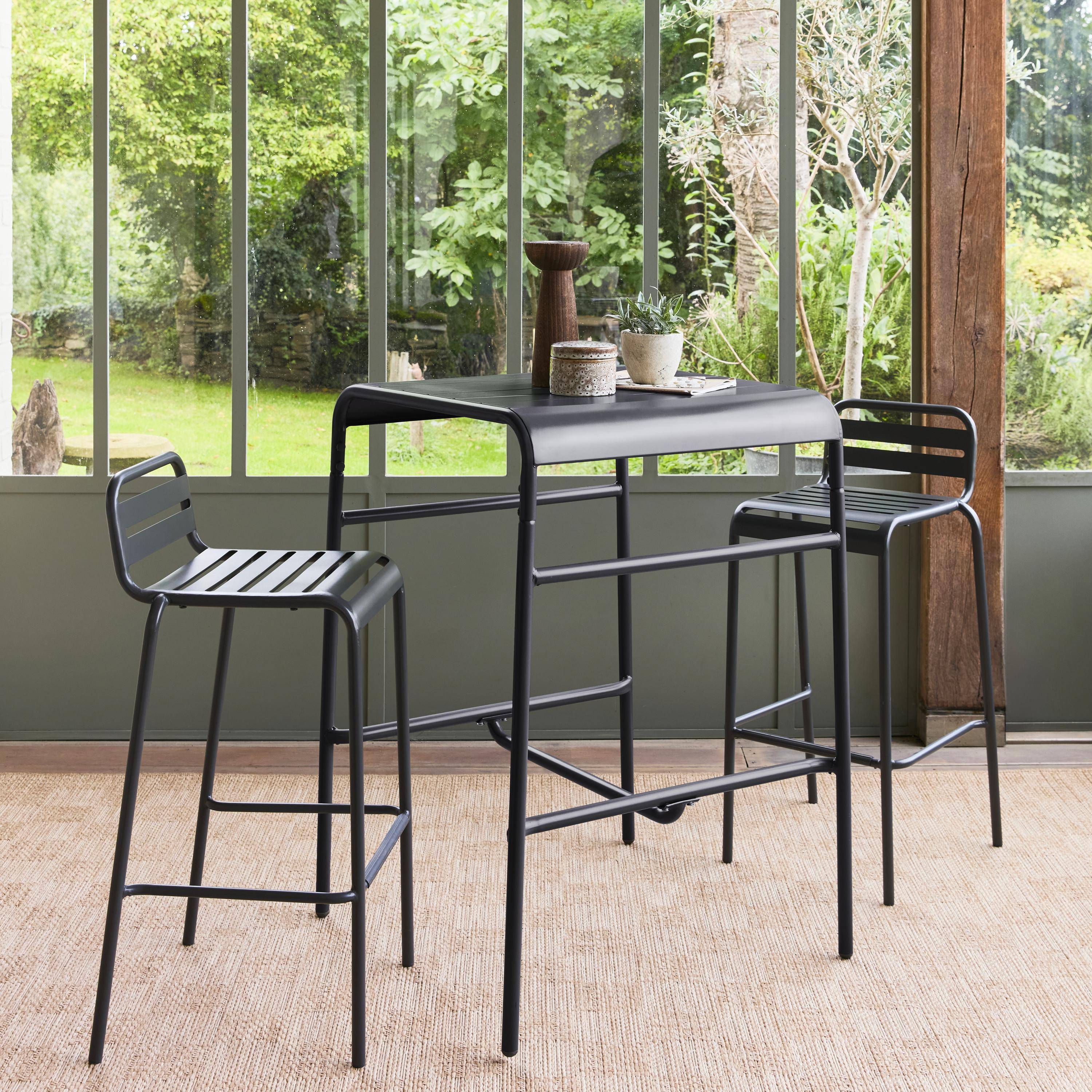 2-seater metal high garden table, Amelia 70cm, Anthracite, 70x70x95 cm Photo3