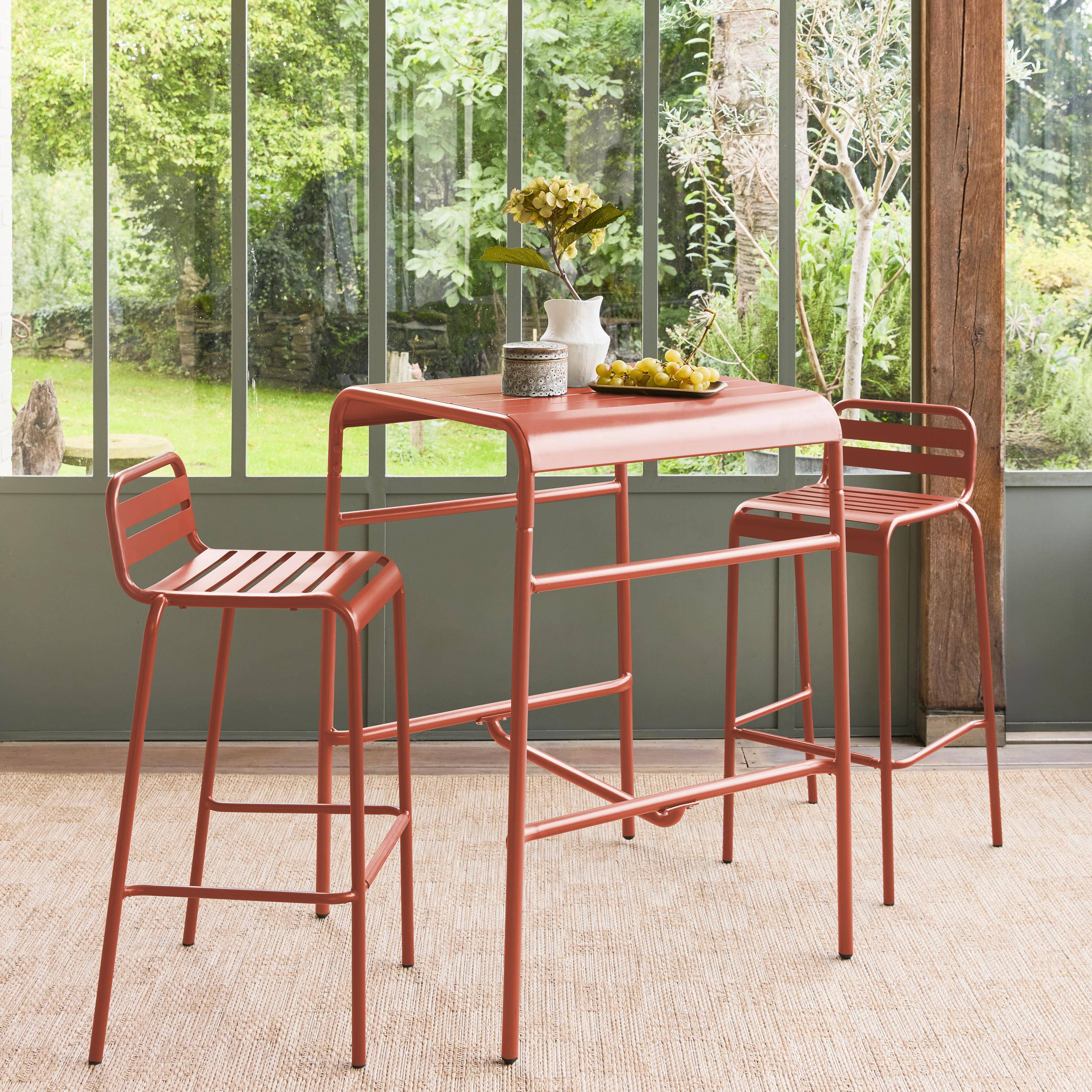 Mesa alta de jardín de metal 2 plazas, Amélia, Terra Cotta, 70x70x95 cm Photo3