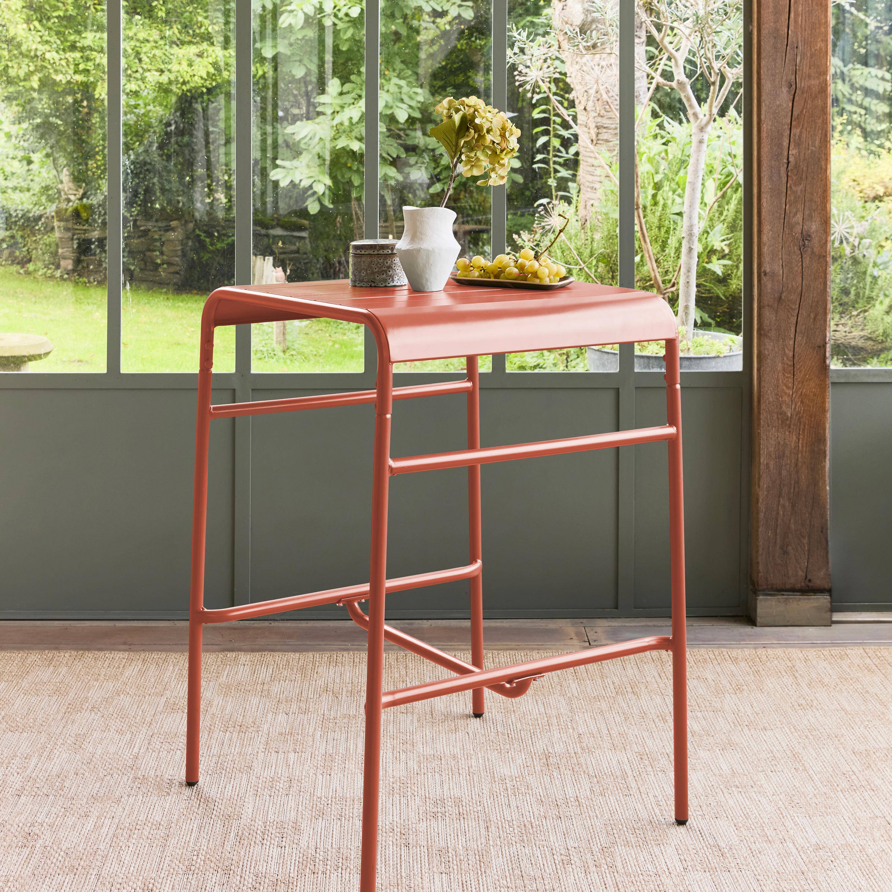 Mesa alta de jardín de metal 2 plazas, Amélia, Terra Cotta, 70x70x95 cm,sweeek,Photo1