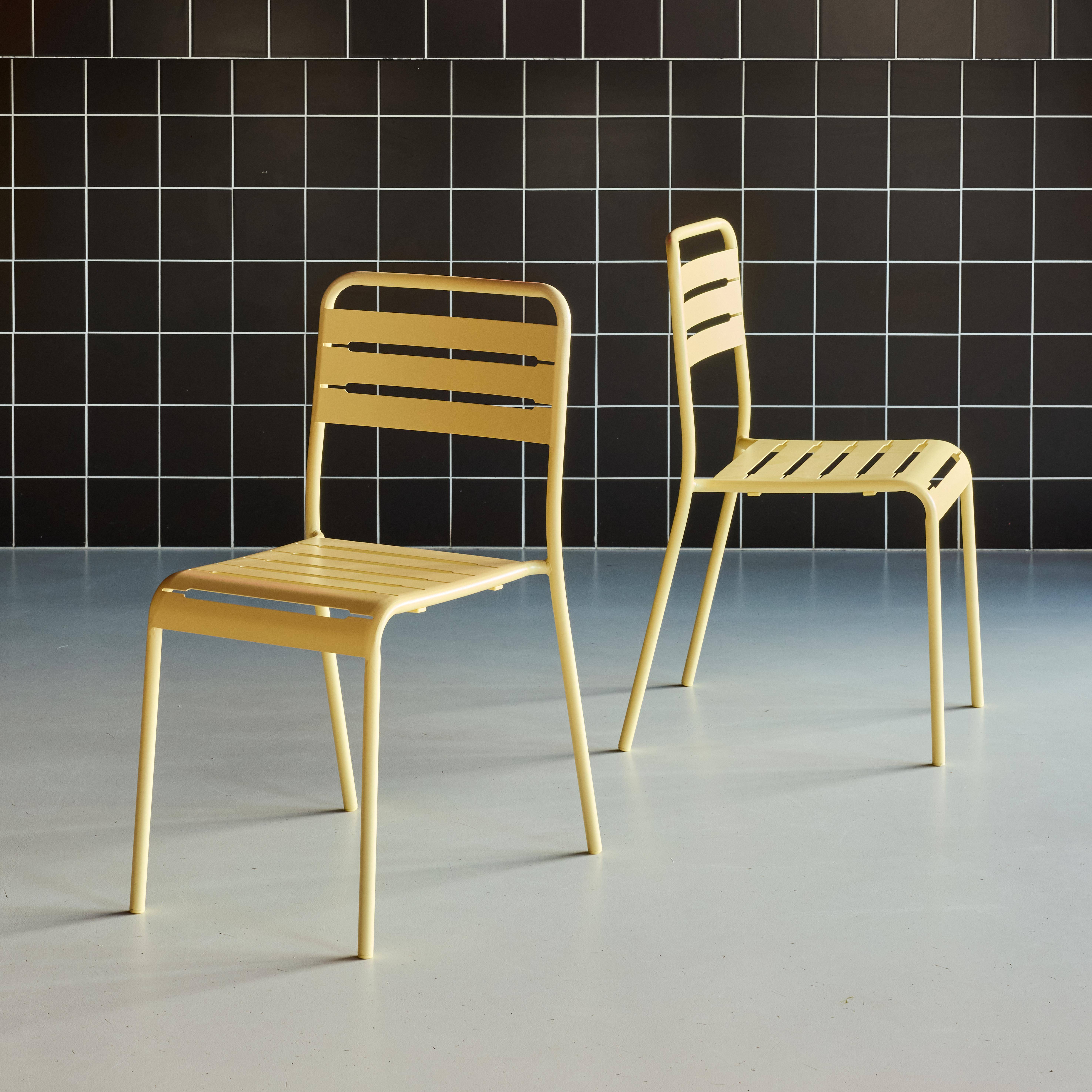Lot de 2 chaises de jardin acier, 2 places, jaune, Amelia, L44 x P52 x H79cm ,sweeek,Photo1