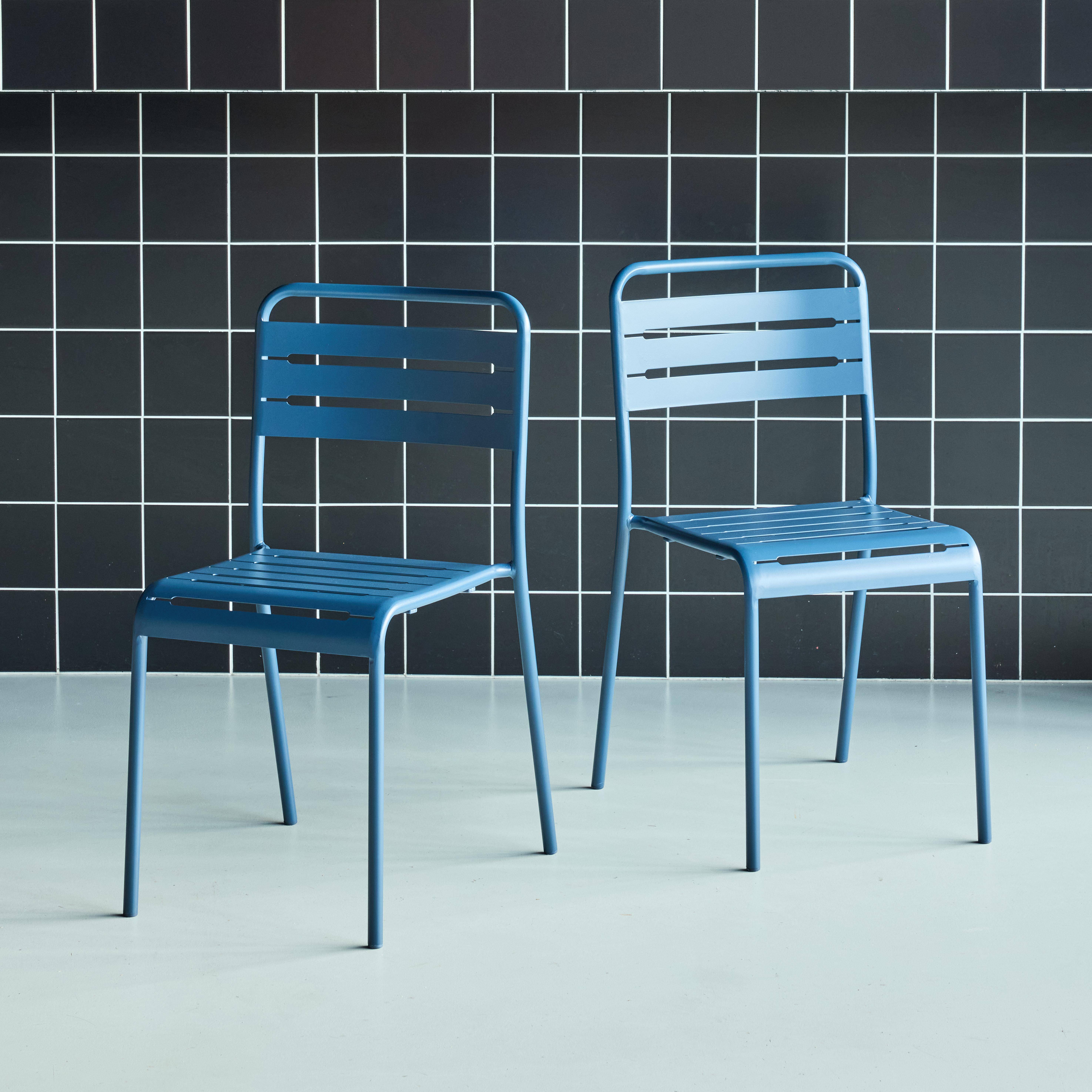 Lot de 2 chaises de jardin acier, 2 places, marine, Amelia, L44 x P52 x H79cm ,sweeek,Photo1