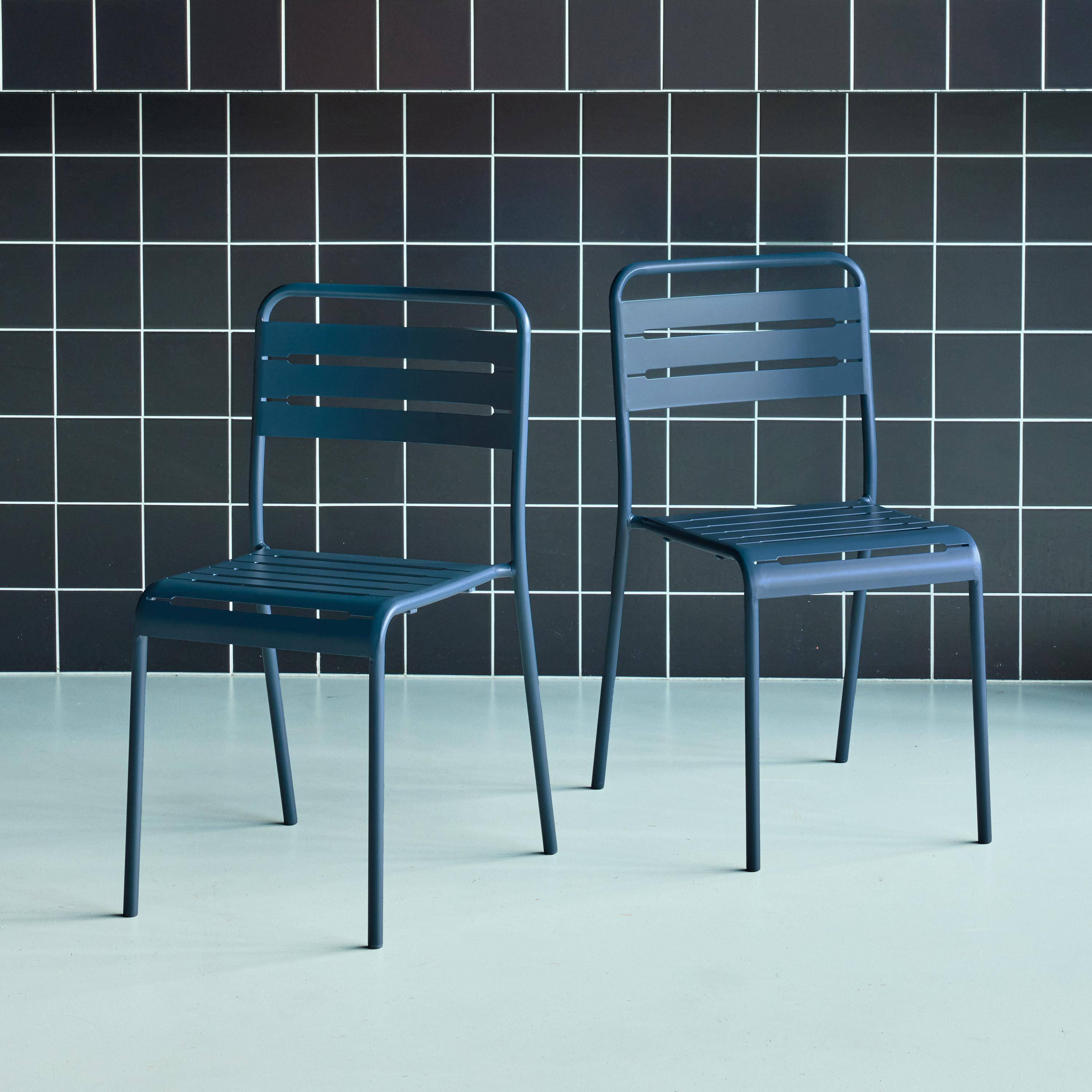 Lot de 2 chaises de jardin acier, 2 places, marine, Amelia, L44 x P52 x H79cm ,sweeek,Photo2