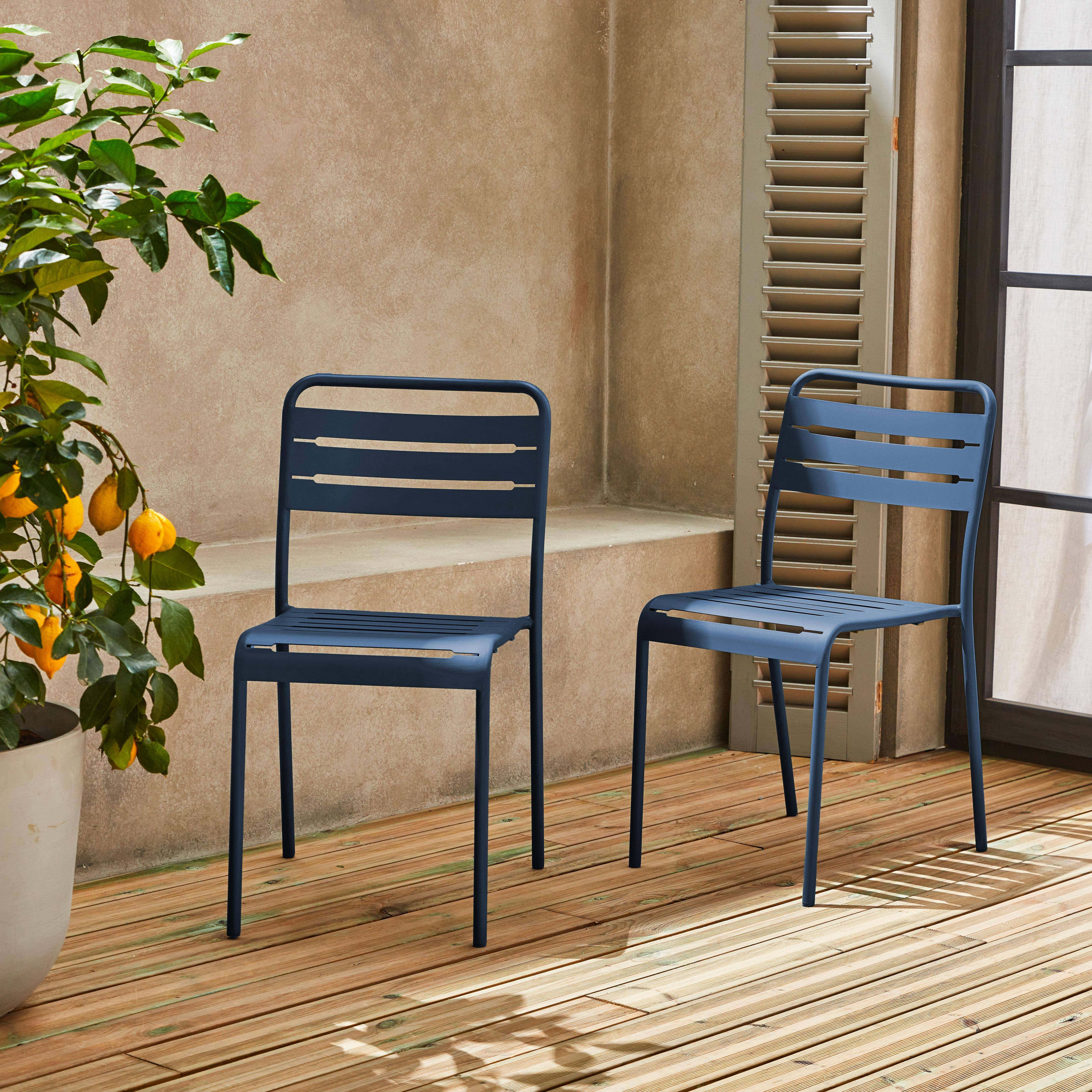 Lot de 2 chaises de jardin acier, 2 places, marine, Amelia, L44 x P52 x H79cm ,sweeek,Photo1