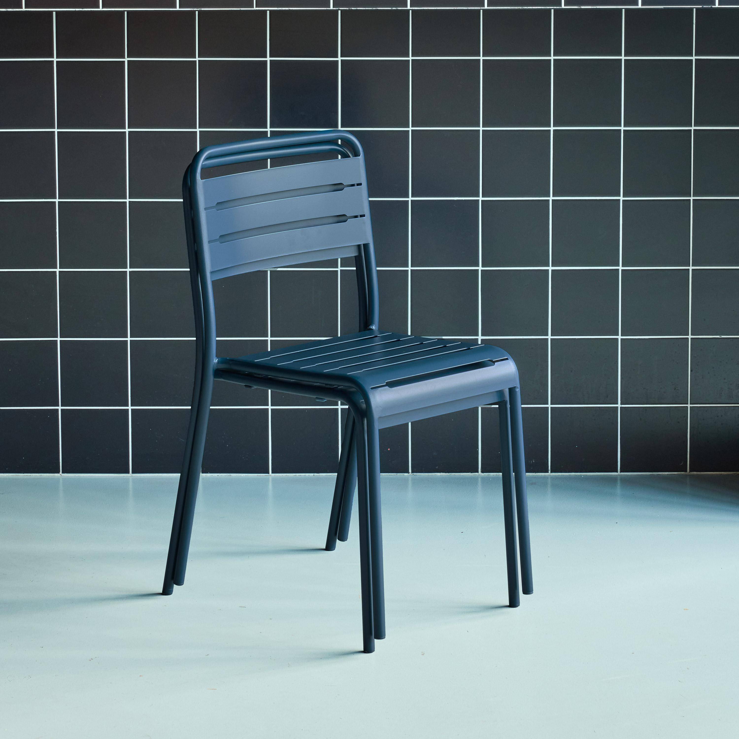 Lot de 2 chaises de jardin acier, 2 places, marine, Amelia, L44 x P52 x H79cm  Photo3