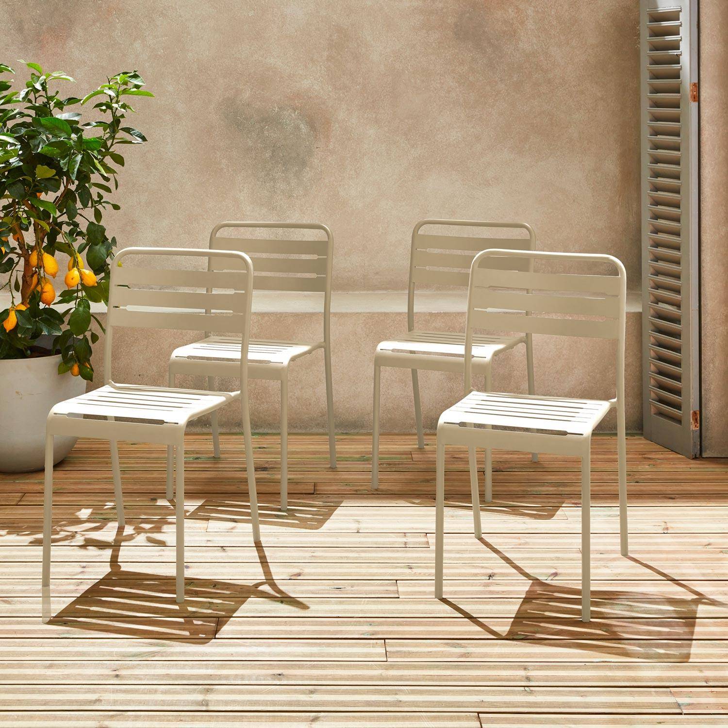 Lot de 4 chaises de jardin acier, 4 places, beige, Amelia, L44 x P52 x H79cm  Photo1