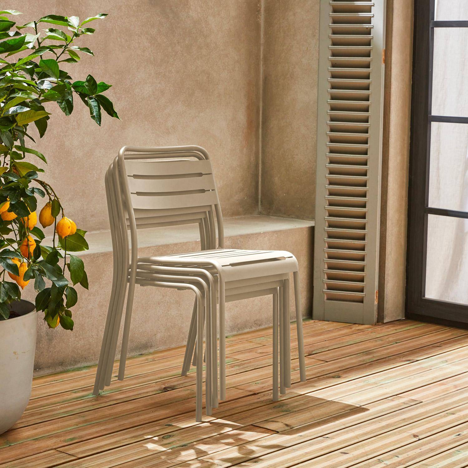 Lot de 4 chaises de jardin acier, 4 places, beige, Amelia, L44 x P52 x H79cm  Photo2