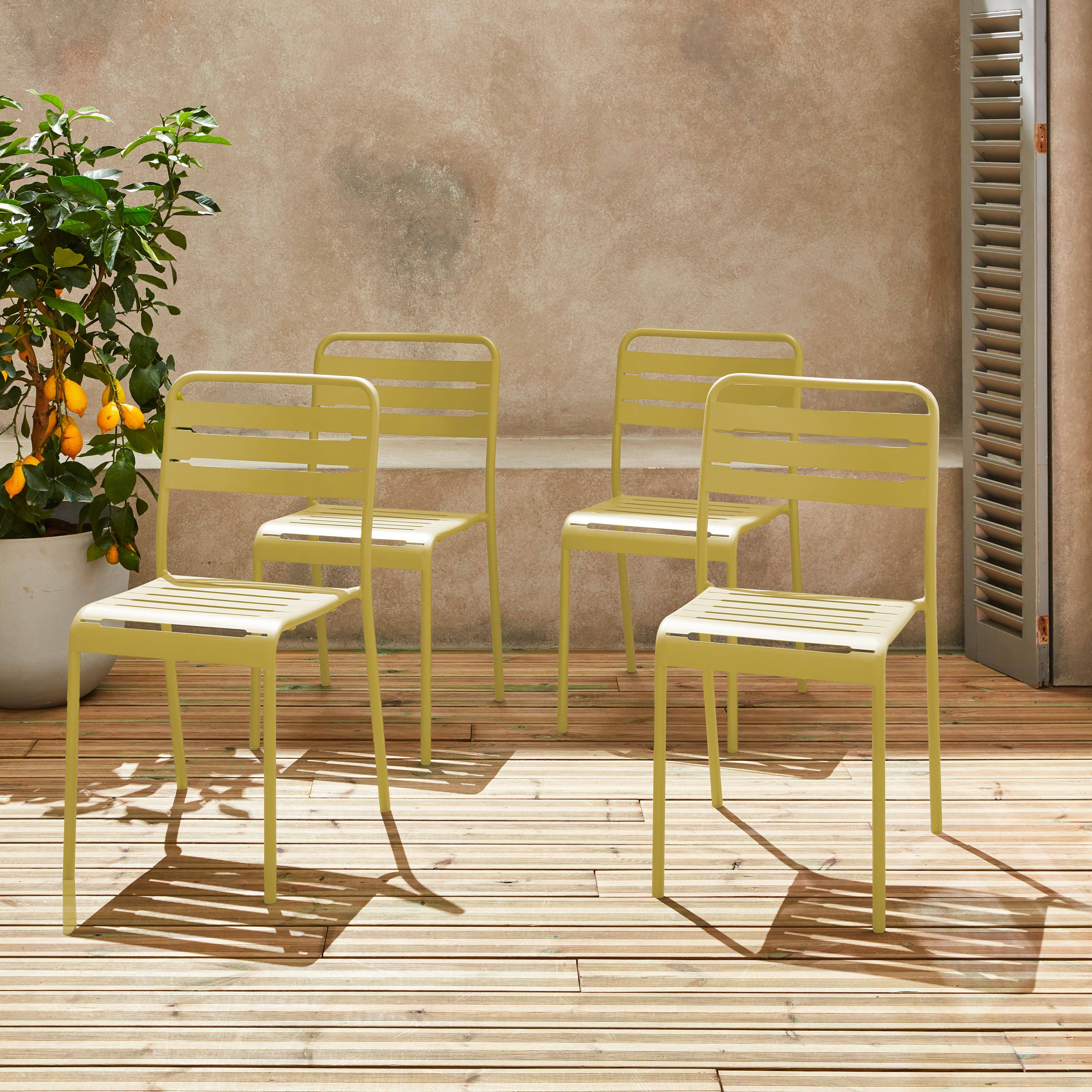 Lot de 4 chaises de jardin acier, 4 places, jaune, Amelia, L44 x P52 x H79cm  Photo1