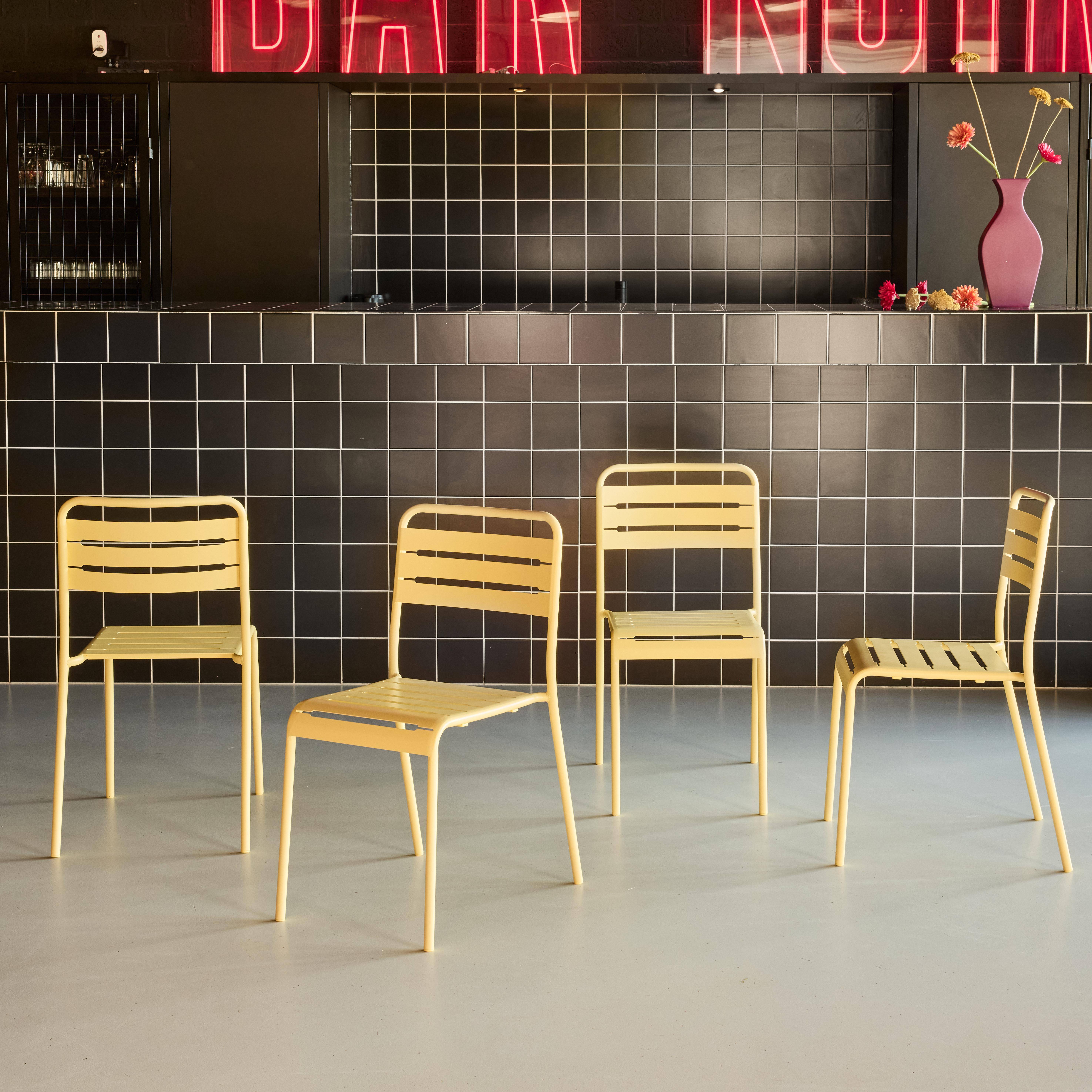 Lot de 4 chaises de jardin acier, 4 places, jaune, Amelia, L44 x P52 x H79cm ,sweeek,Photo2