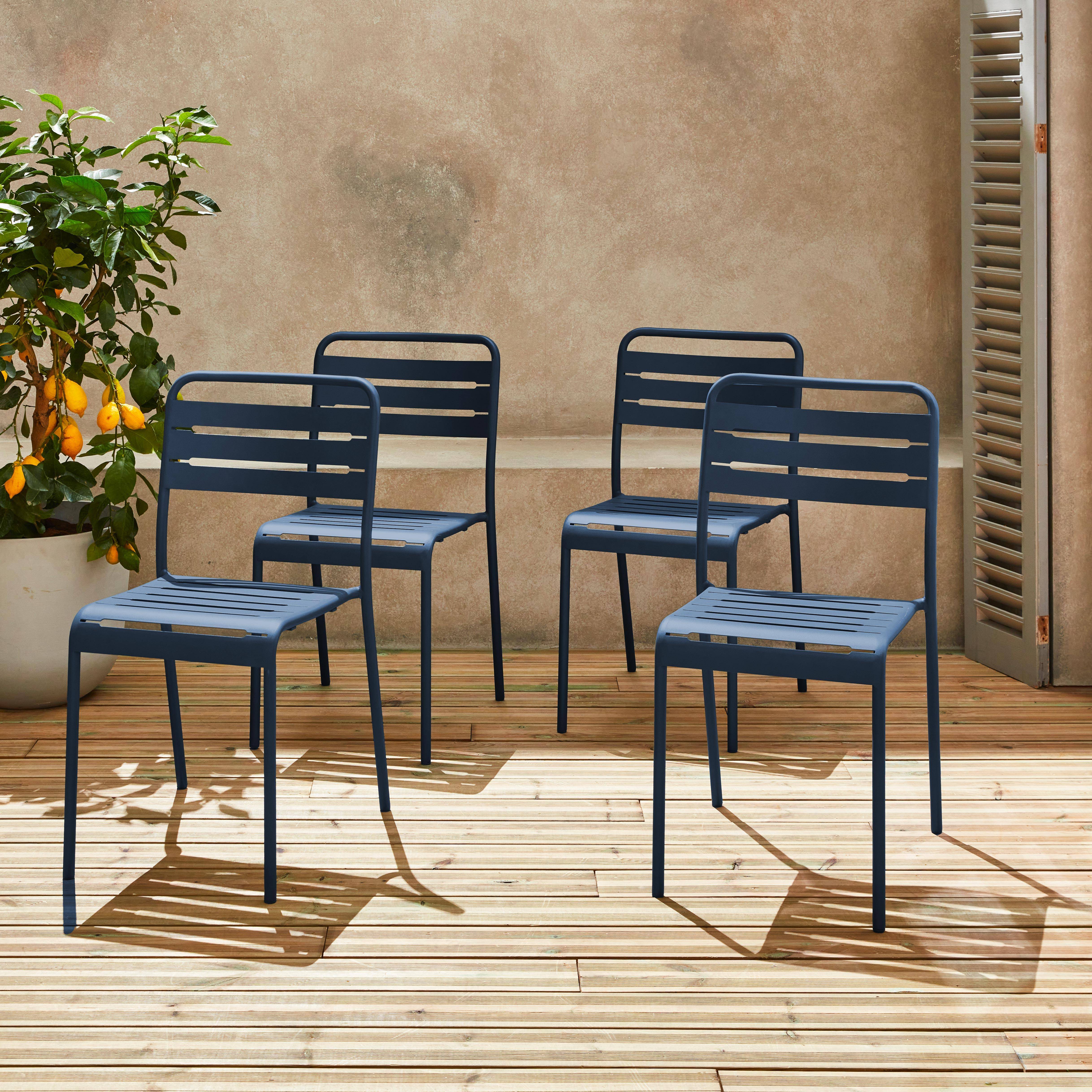 Set van 4 stalen tuinstoelen, 4 zits, marineblauw, Amelia, B44 x D52 x H79cm Photo1
