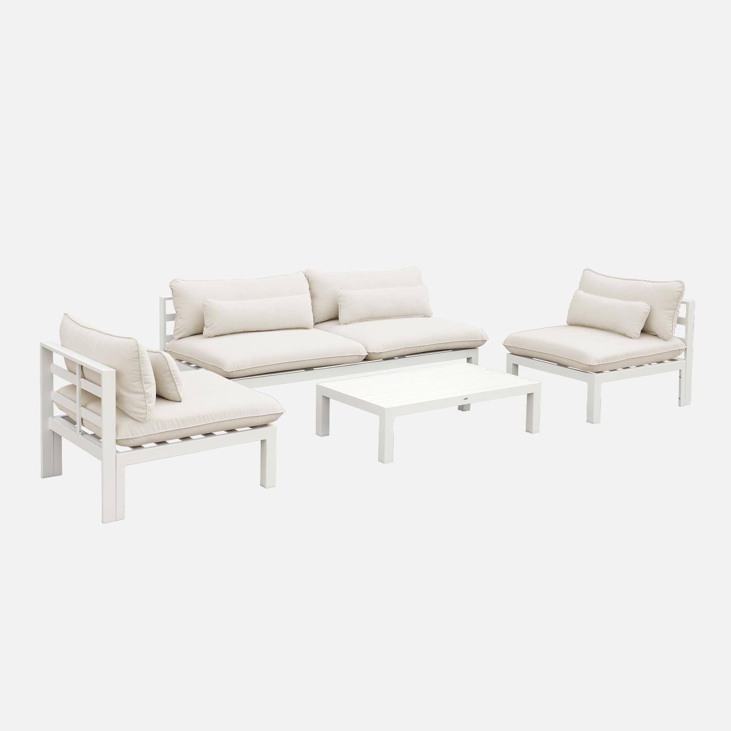 Conjunto de sofá de jardim com estrutura em alumínio de 5 lugares, Rieti, Beige, 92x204x71.5 cm Photo3
