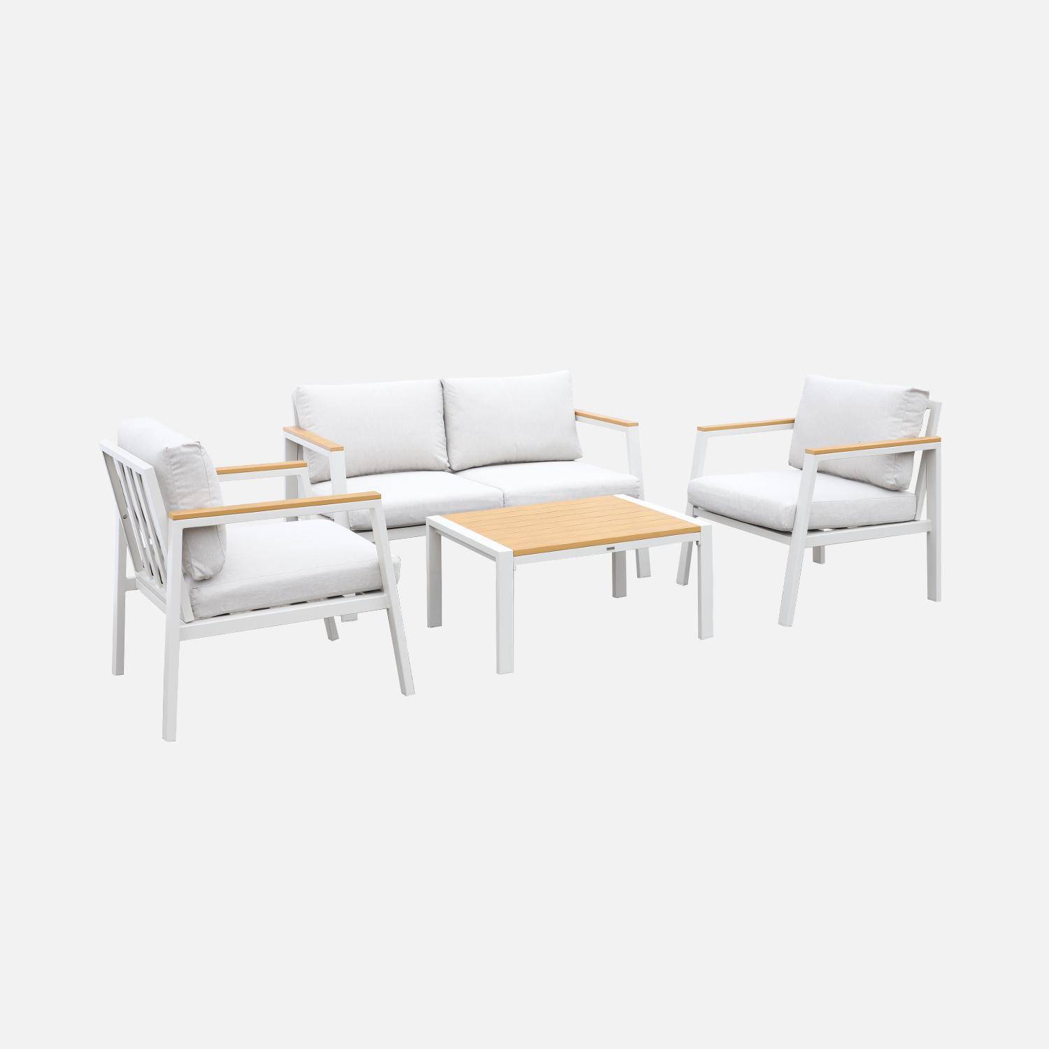 Salotto da giardino in alluminio e polipropilene, 4 posti, Casoria, Bianco, 128x75x74.5 cm,sweeek,Photo6