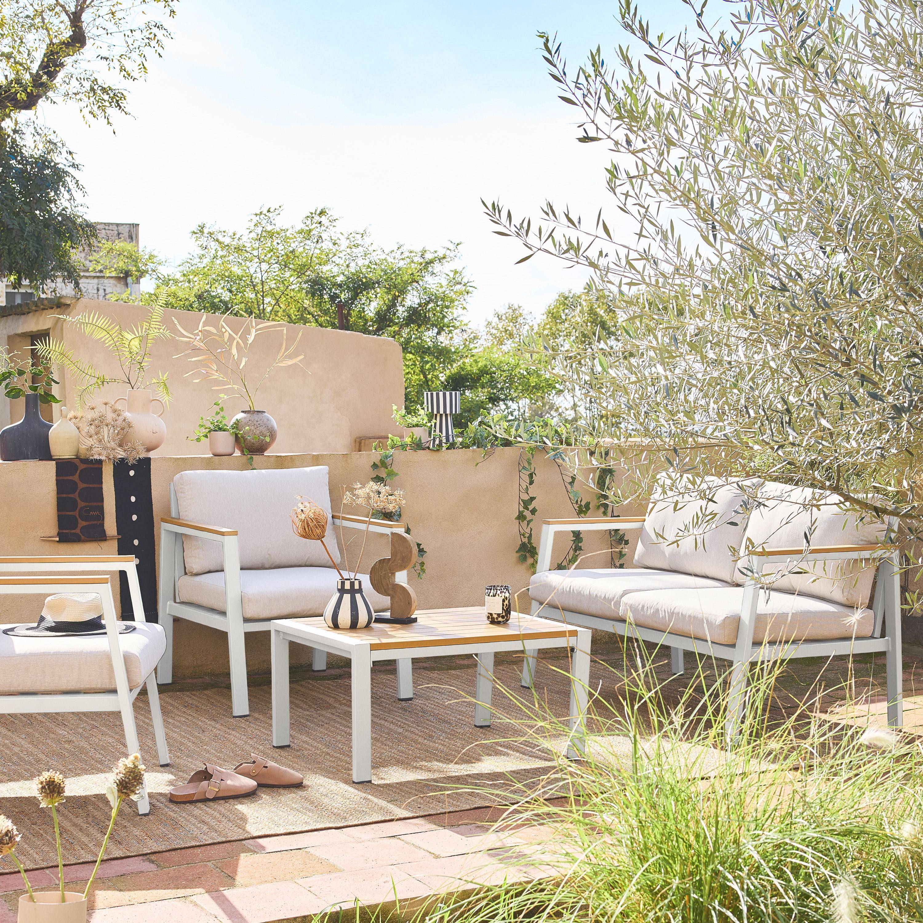 Salotto da giardino in alluminio e polipropilene, 4 posti, Casoria, Bianco, 128x75x74.5 cm Photo2