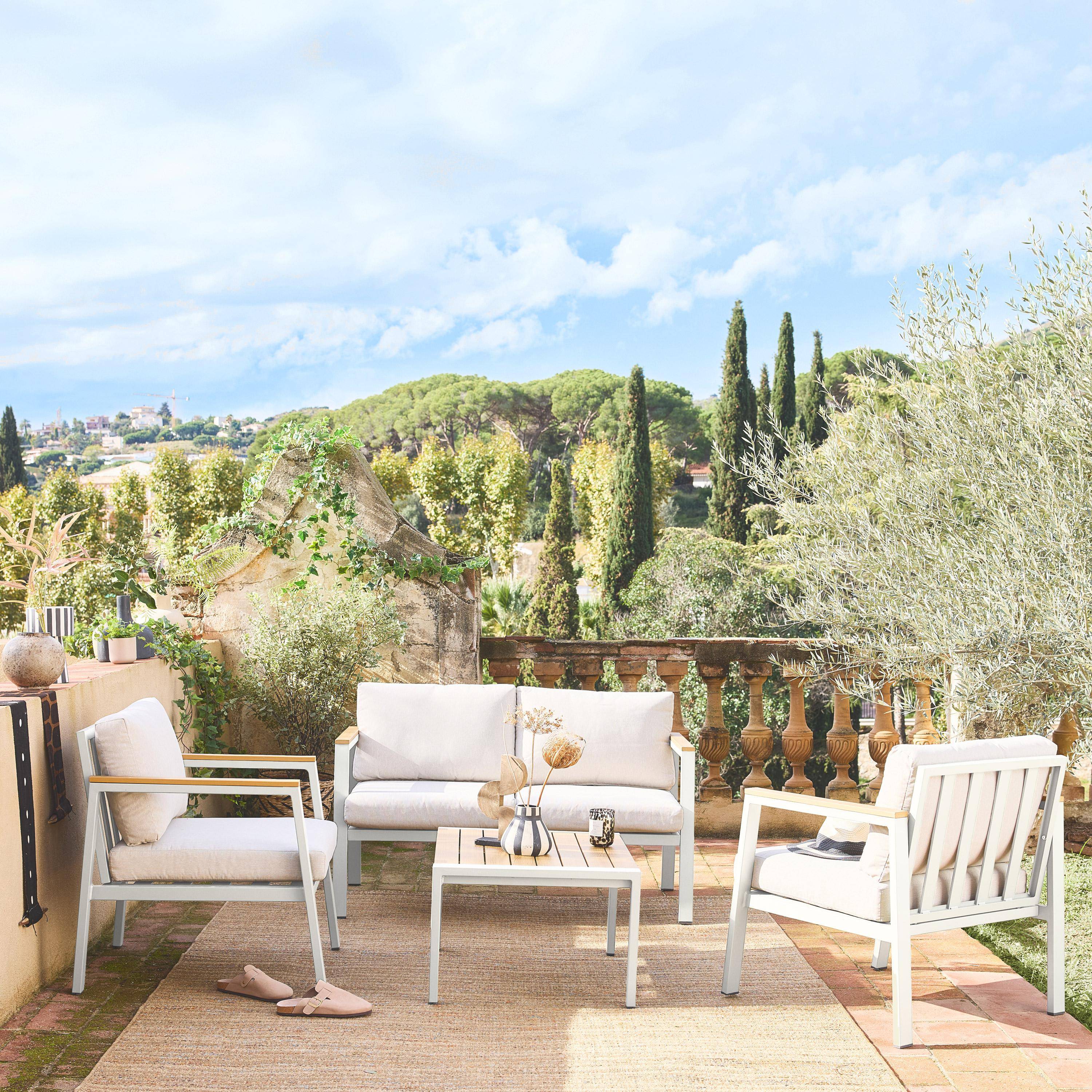 Salotto da giardino in alluminio e polipropilene, 4 posti, Casoria, Bianco, 128x75x74.5 cm Photo1