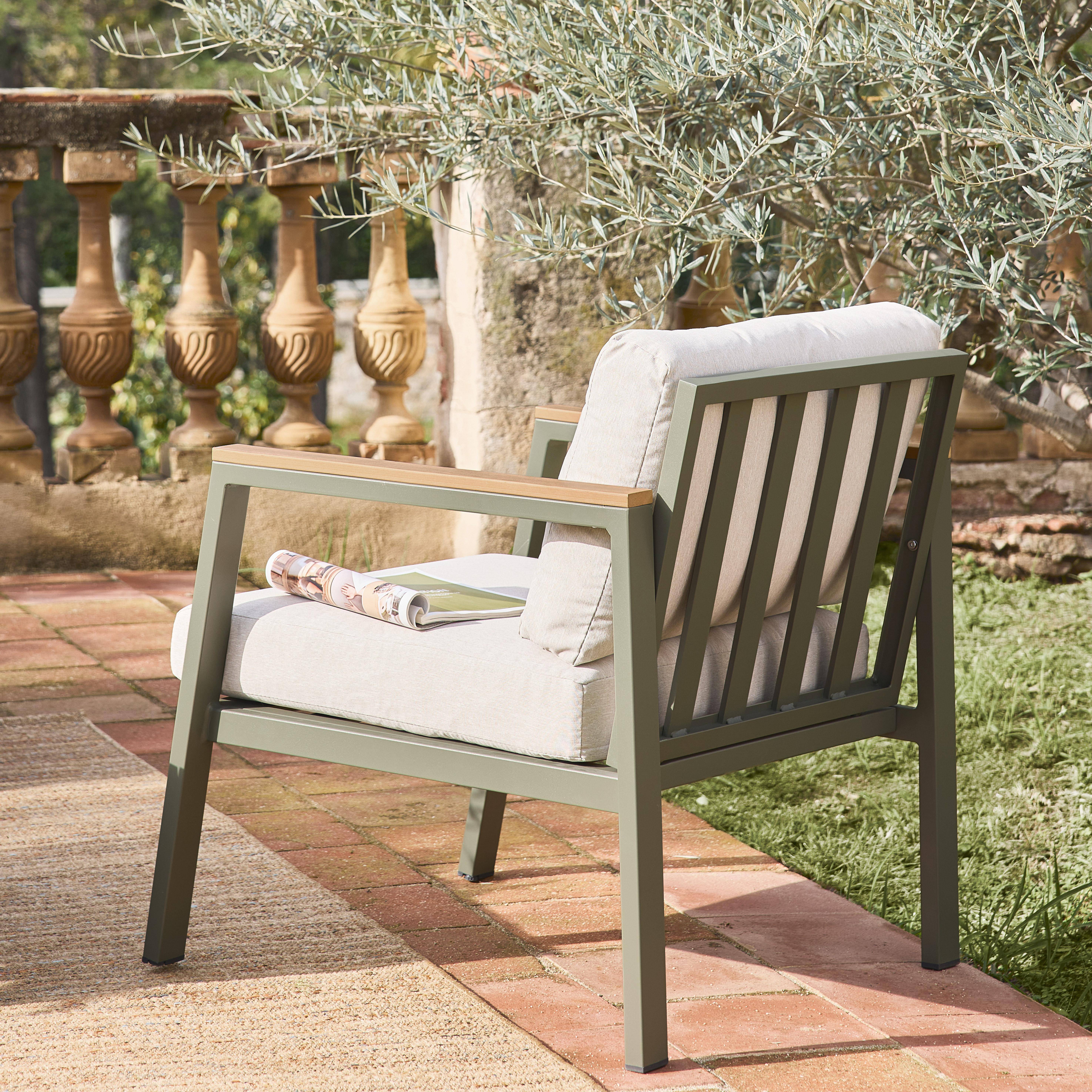 Salon de jardin Casoria, kaki et beige, aluminium et polywood 4 places, 1 canapé, 2 fauteuils, 1 table basse Photo5