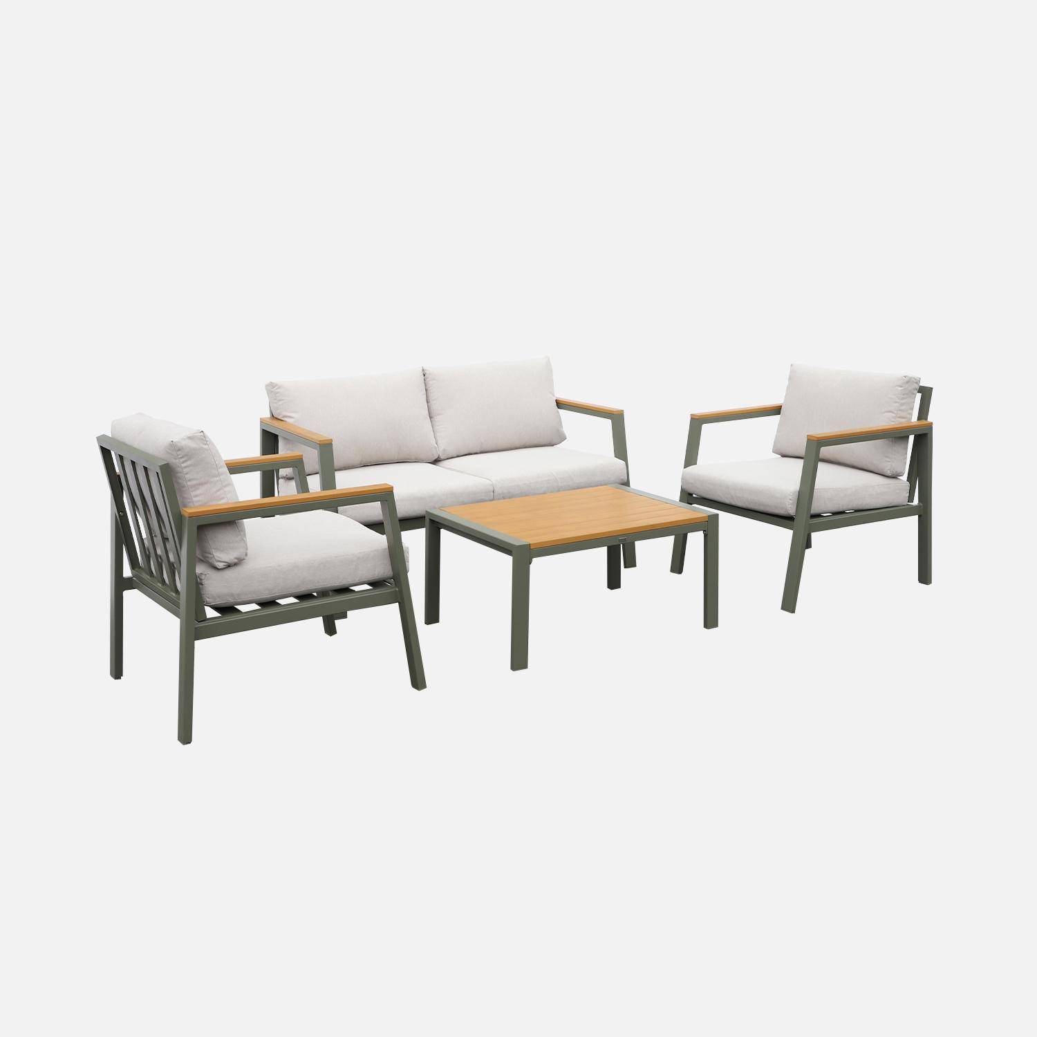 Muebles de jardín de aluminio y polywood de 4 plazas, Casoria, Verde kaki, 128x75x74.5 cm Photo6