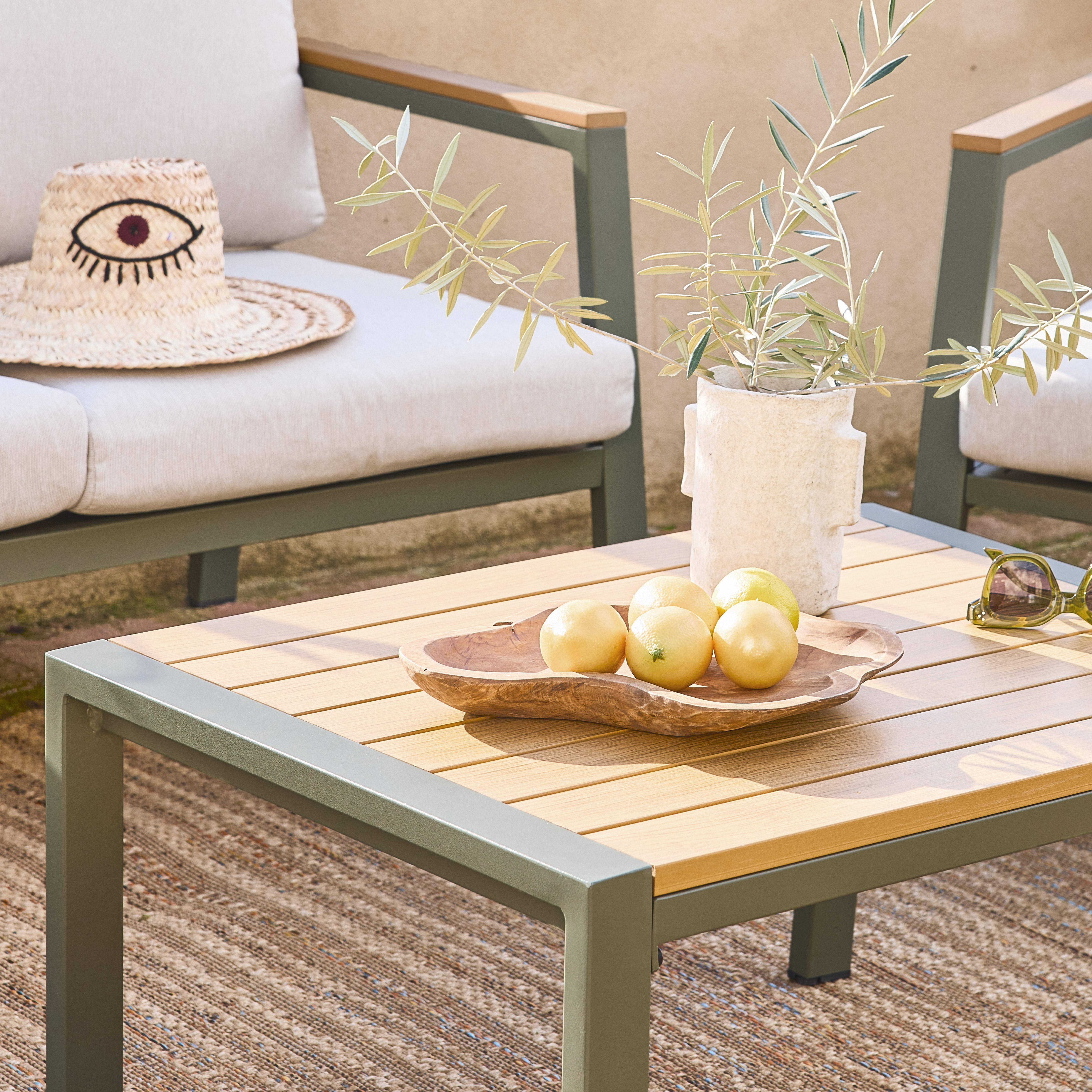 Salon de jardin Casoria, kaki et beige, aluminium et polywood 4 places, 1 canapé, 2 fauteuils, 1 table basse Photo3