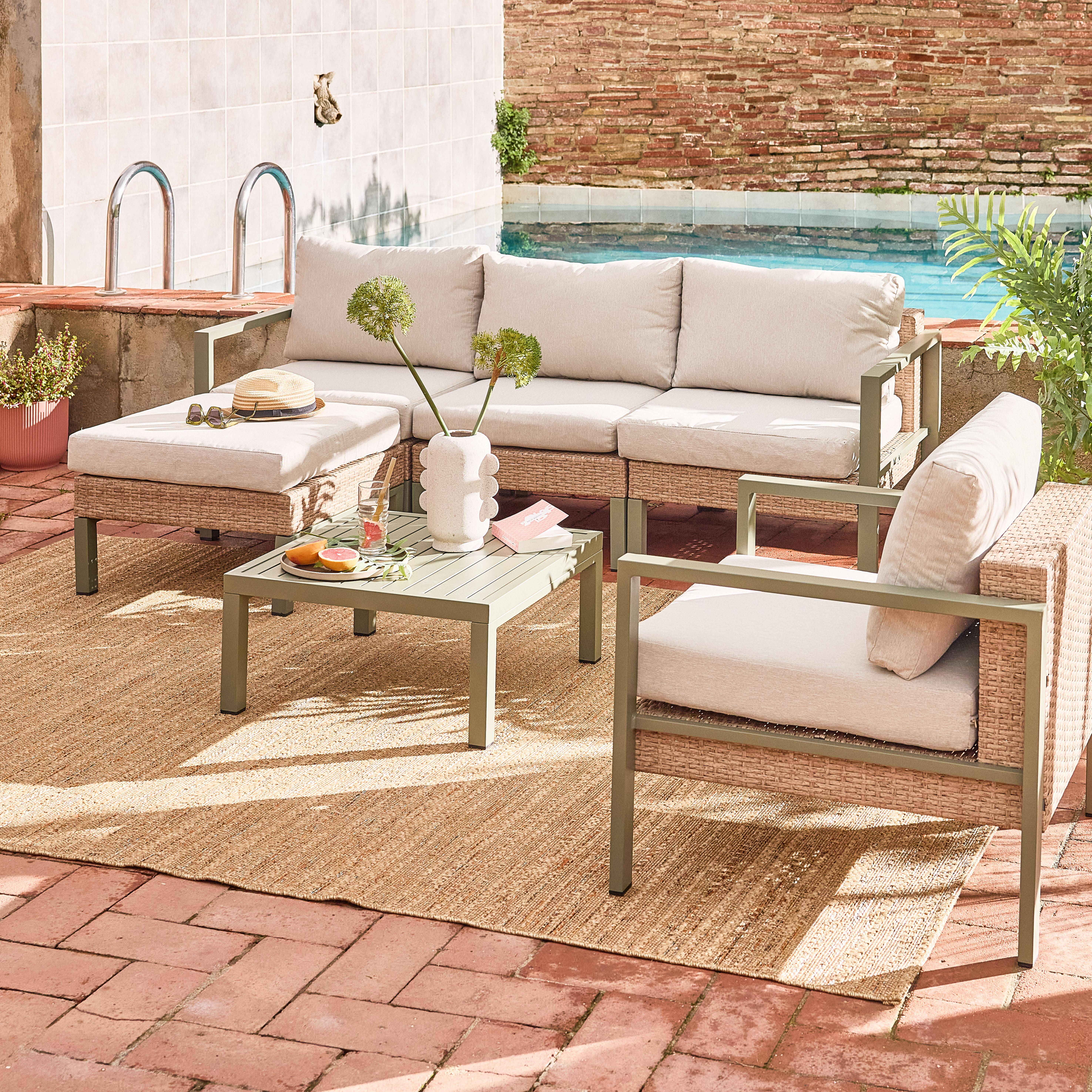 Salon de jardin VELLETRI, beige, aluminium, résine tressée, 5 places L68 x P74 x H63/76cm  Photo1