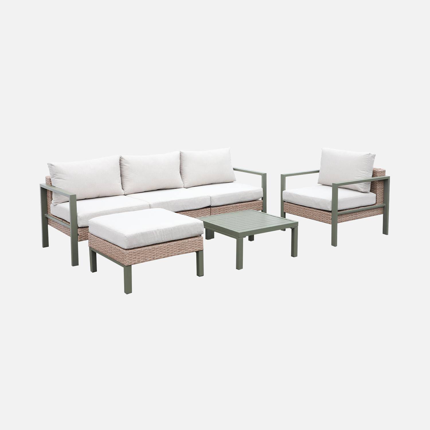 Salon de jardin VELLETRI, beige, aluminium, résine tressée, 5 places L68 x P74 x H63/76cm  Photo5