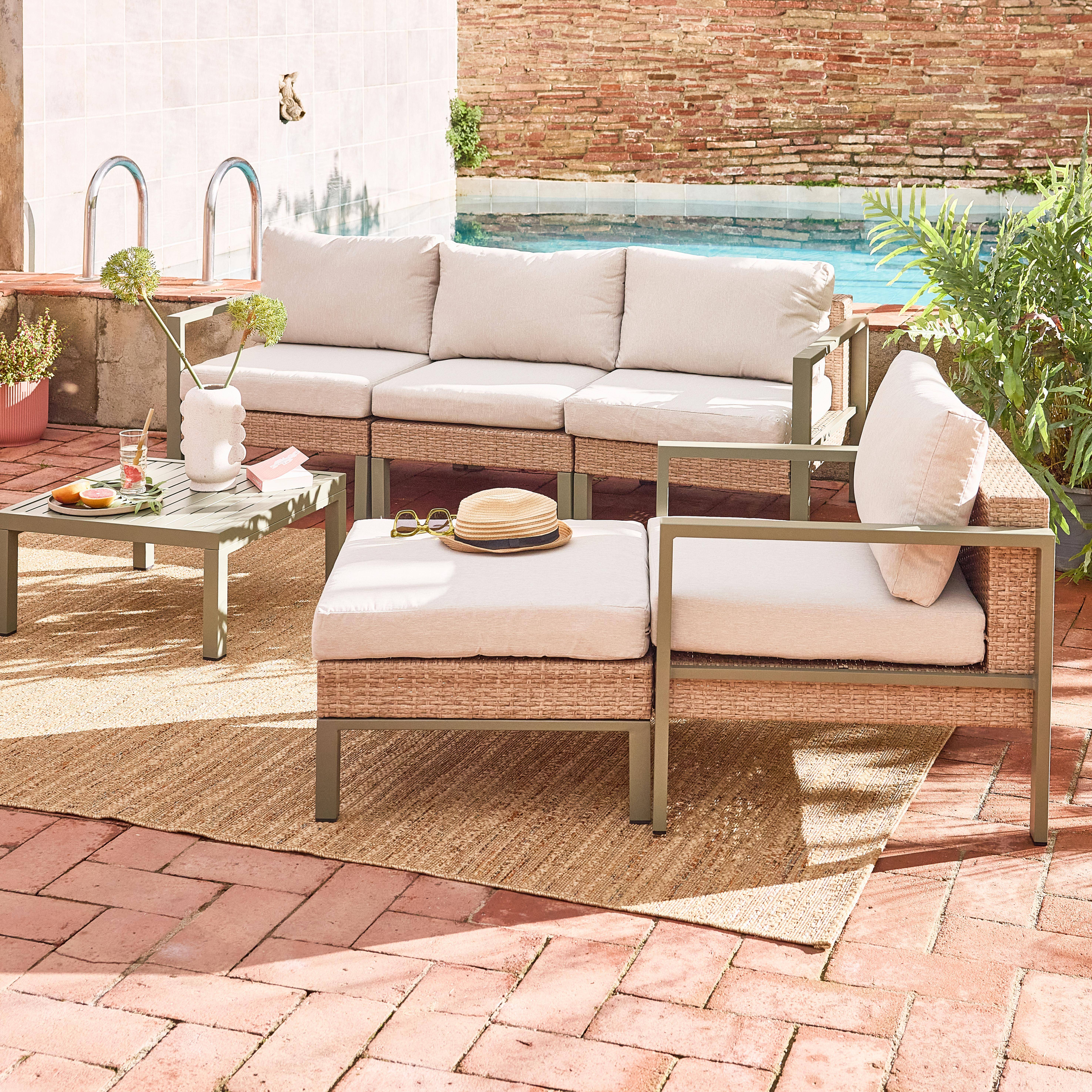 Salon de jardin VELLETRI, beige, aluminium, résine tressée, 5 places L68 x P74 x H63/76cm  Photo4
