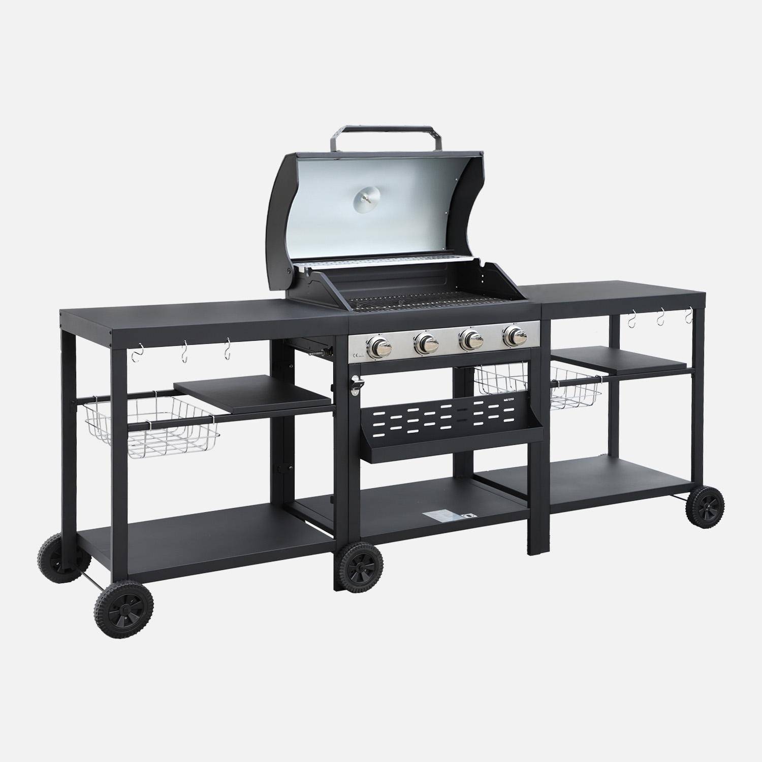 Barbecue 4 bruciatori, cucina da esterno, Danglars, Nero, 223.5x58.8x111 cm Photo3