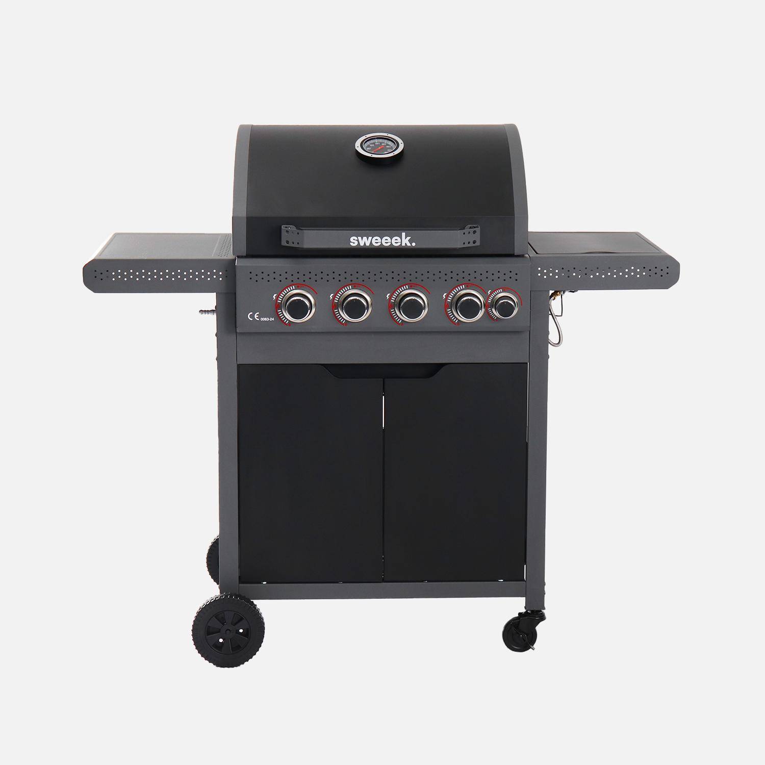 Barbecue a gas 4 bruciatori e 1 fuoco laterale, Edmond, Nero, 122x49x110.5 cm,sweeek,Photo2