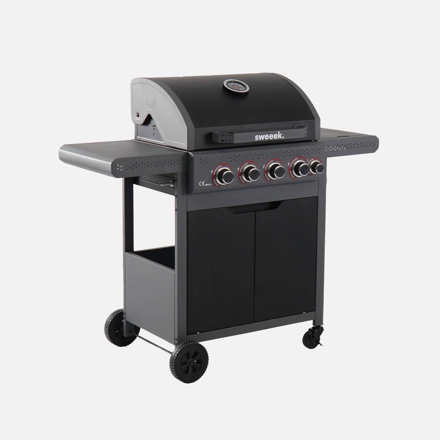 Barbecue a gas 4 bruciatori e 1 fuoco laterale, Edmond, Nero, 122x49x110.5 cm,sweeek,Photo1
