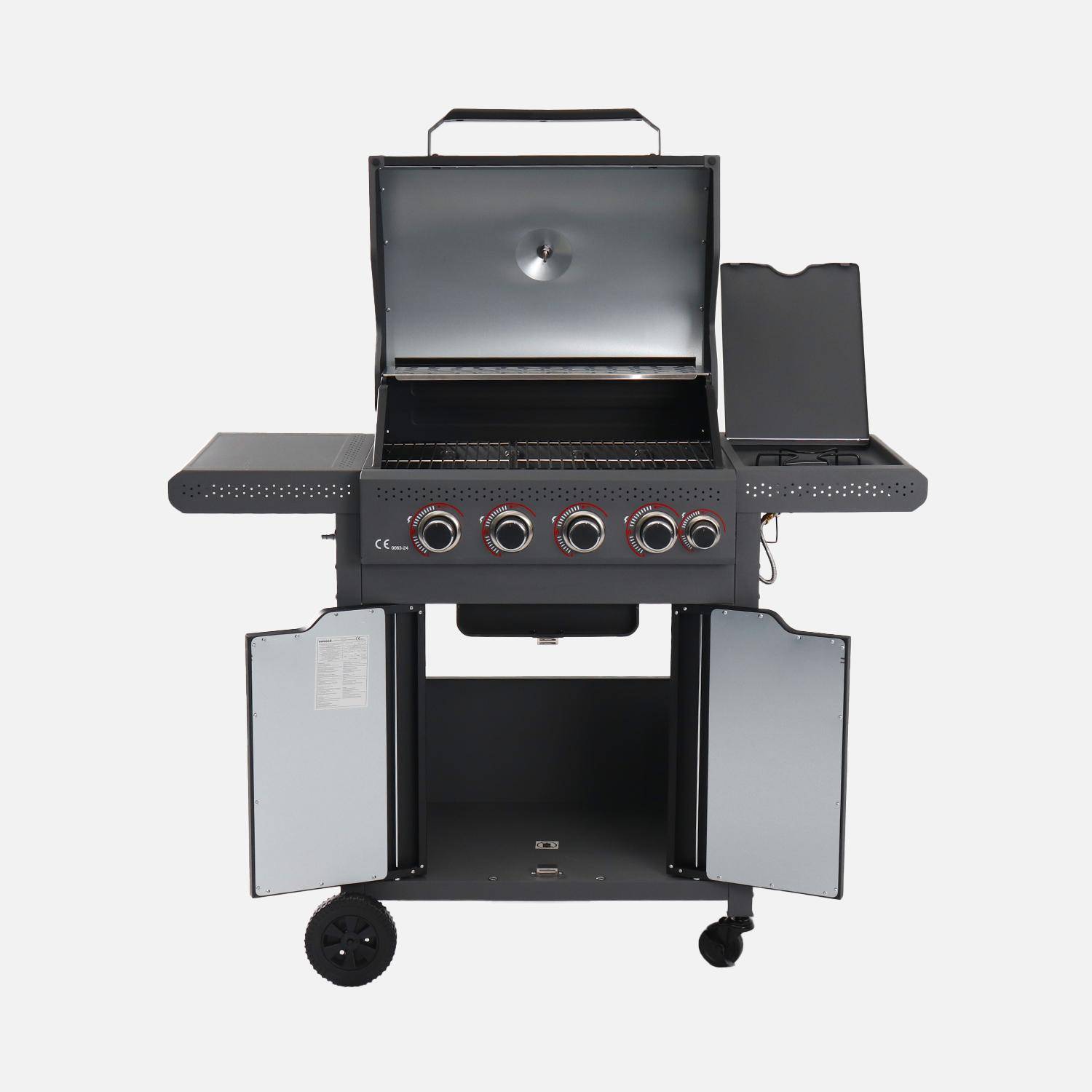 Barbecue a gas 4 bruciatori e 1 fuoco laterale, Edmond, Nero, 122x49x110.5 cm Photo3