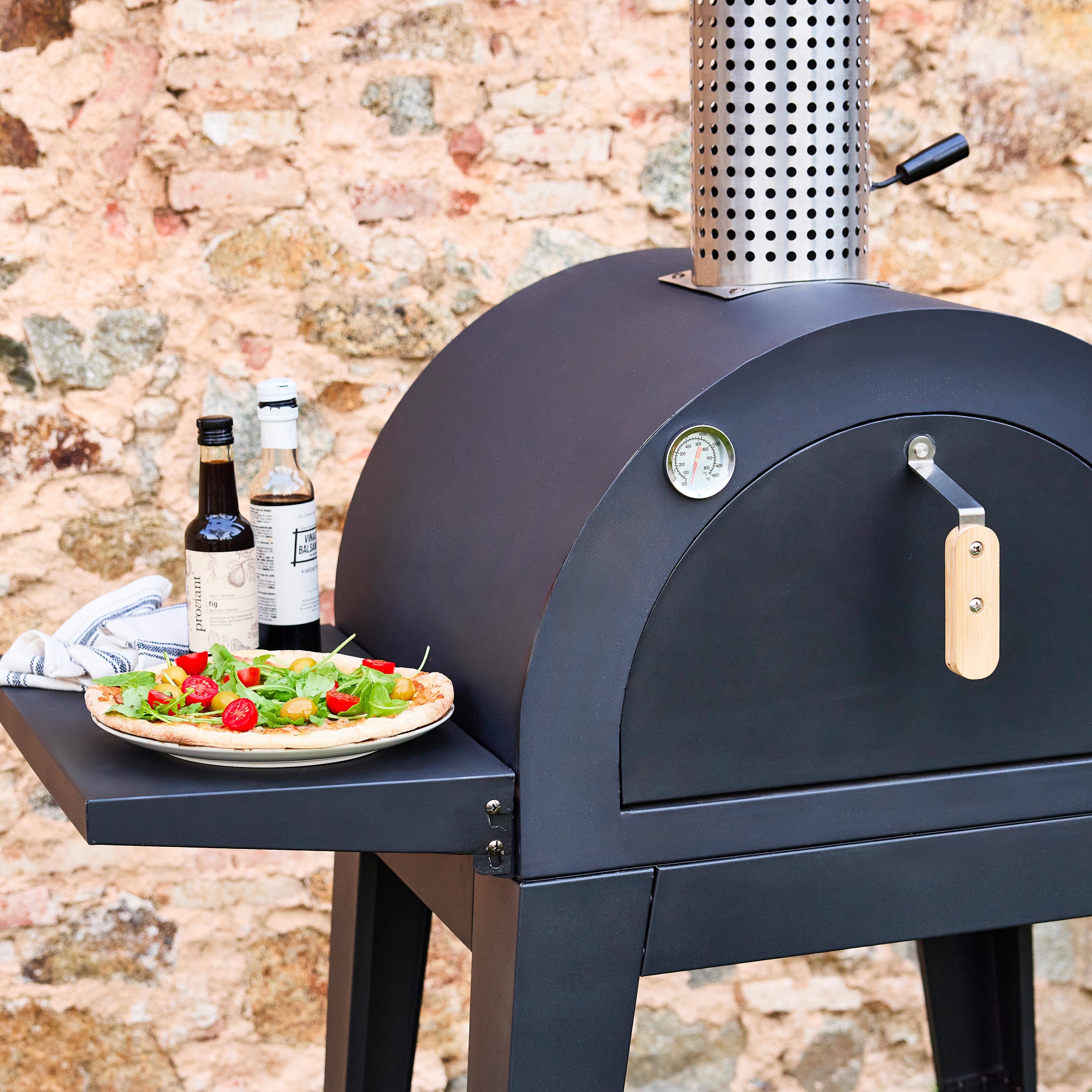 Forno per pizza da esterno con ripiano, Giulia, Nero, 70x63x122 cm Photo2
