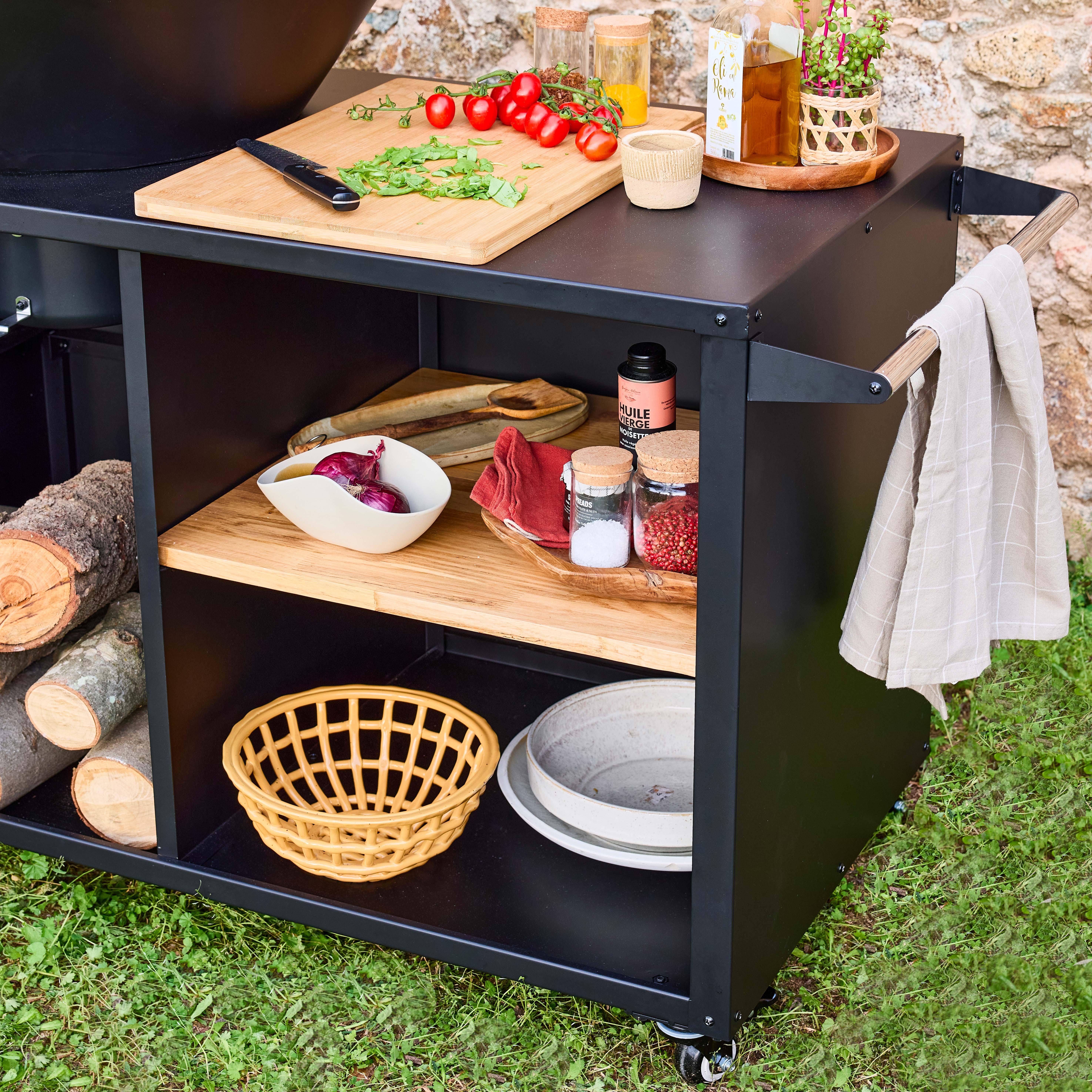 Brasero barbecue  Ø80cm - Stromboli - coloris noir avec grille de cuisson et espace de rangement, L 138 x P 82 x H 114 cm Photo3