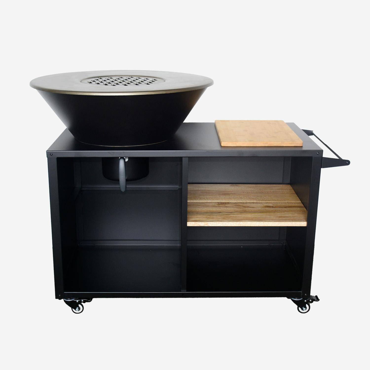 Brasero barbecue  Ø80cm - Stromboli - coloris noir avec grille de cuisson et espace de rangement, L 138 x P 82 x H 114 cm,sweeek,Photo5