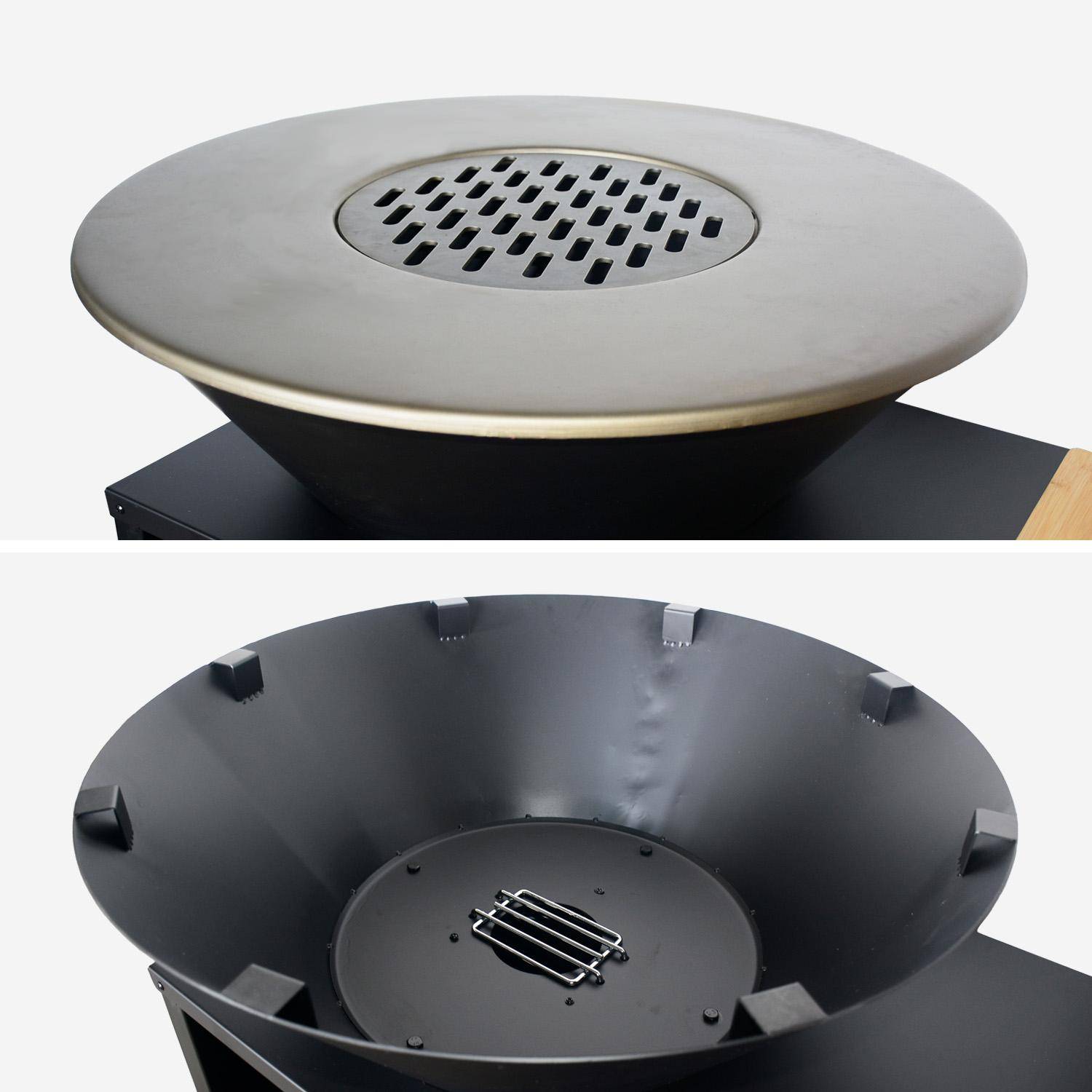 Brasero barbecue  Ø80cm - Stromboli - coloris noir avec grille de cuisson et espace de rangement, L 138 x P 82 x H 114 cm Photo6