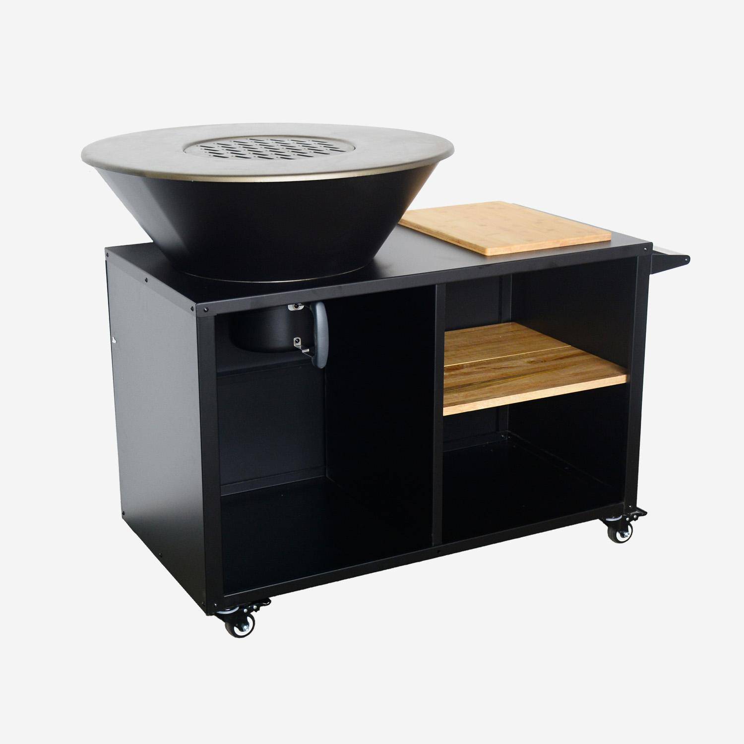 Brasero barbecue  Ø80cm - Stromboli - coloris noir avec grille de cuisson et espace de rangement, L 138 x P 82 x H 114 cm Photo4