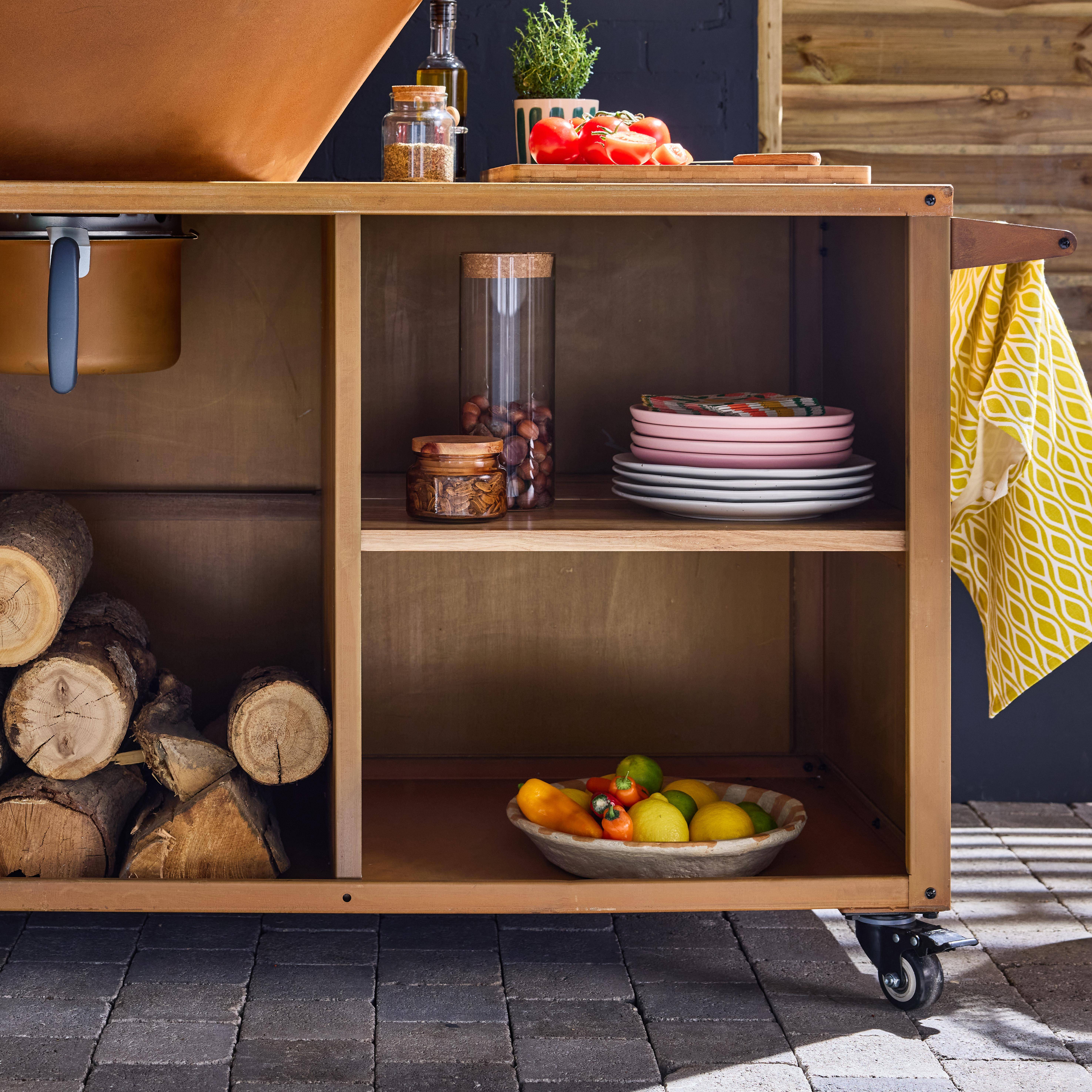 Kookvuur Ø80cm - Stromboli - corten kleur met kookrooster en opbergruimte, L 138 x D 82 x H 114 cm,sweeek,Photo5