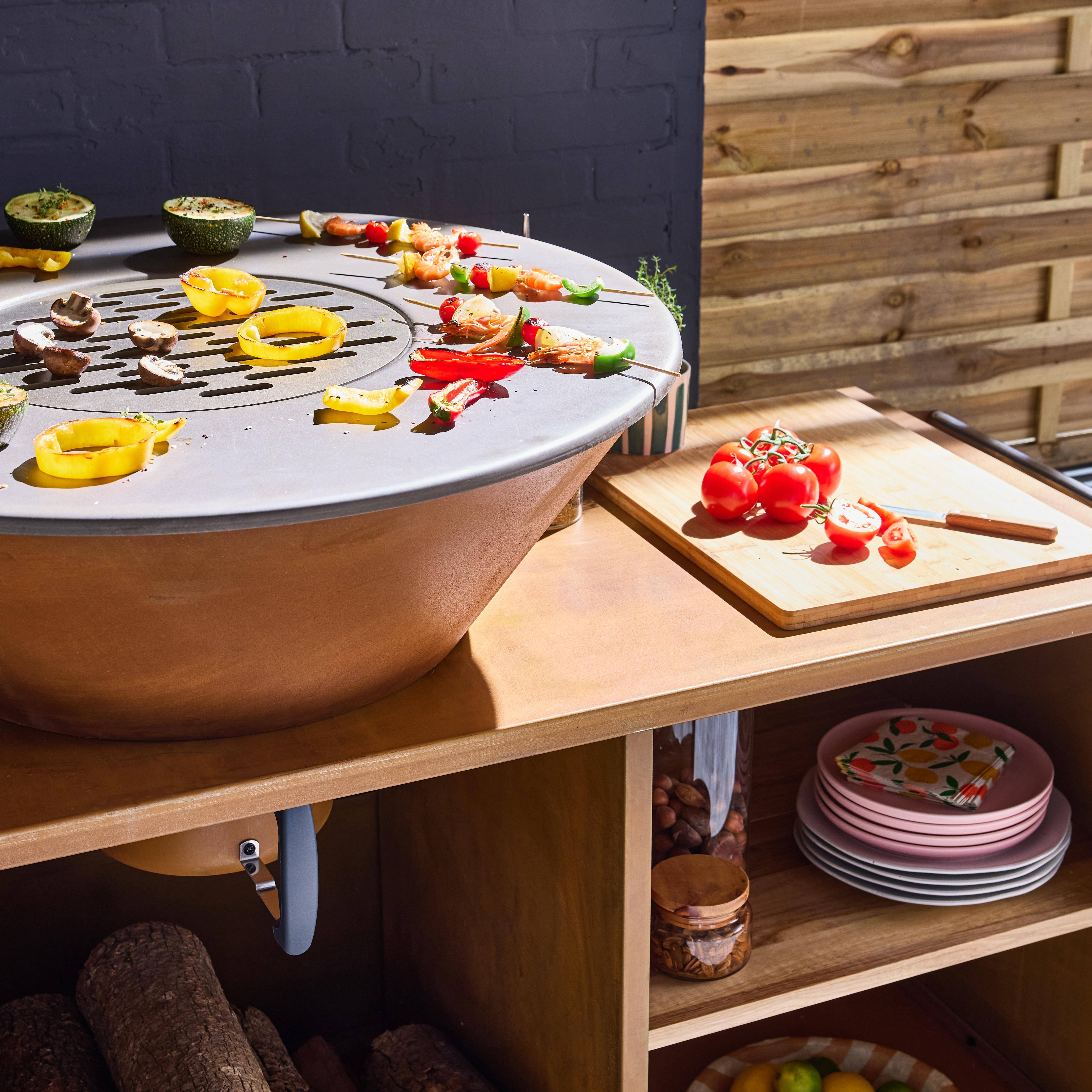 Kookvuur Ø80cm - Stromboli - corten kleur met kookrooster en opbergruimte, L 138 x D 82 x H 114 cm Photo2