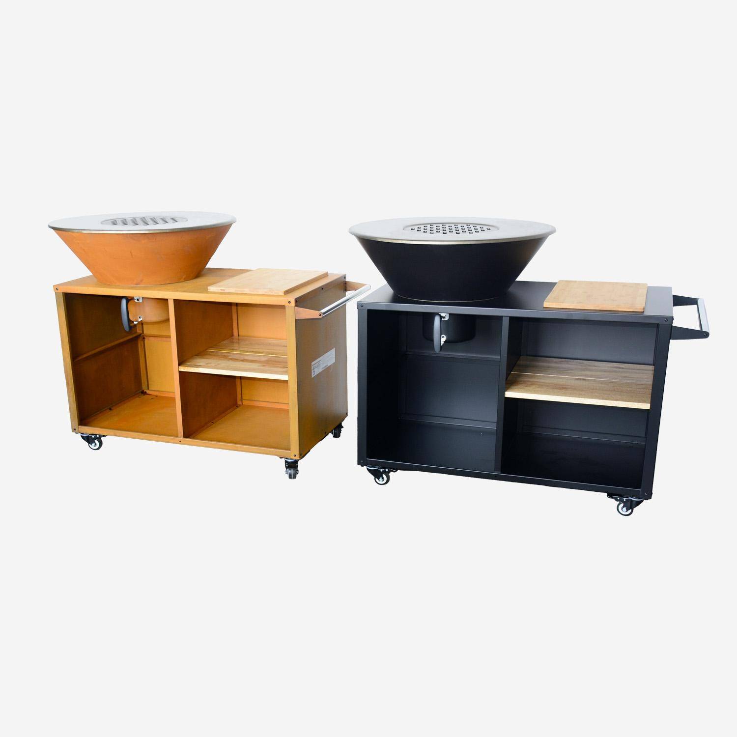 Kookvuur Ø80cm - Stromboli - corten kleur met kookrooster en opbergruimte, L 138 x D 82 x H 114 cm Photo11