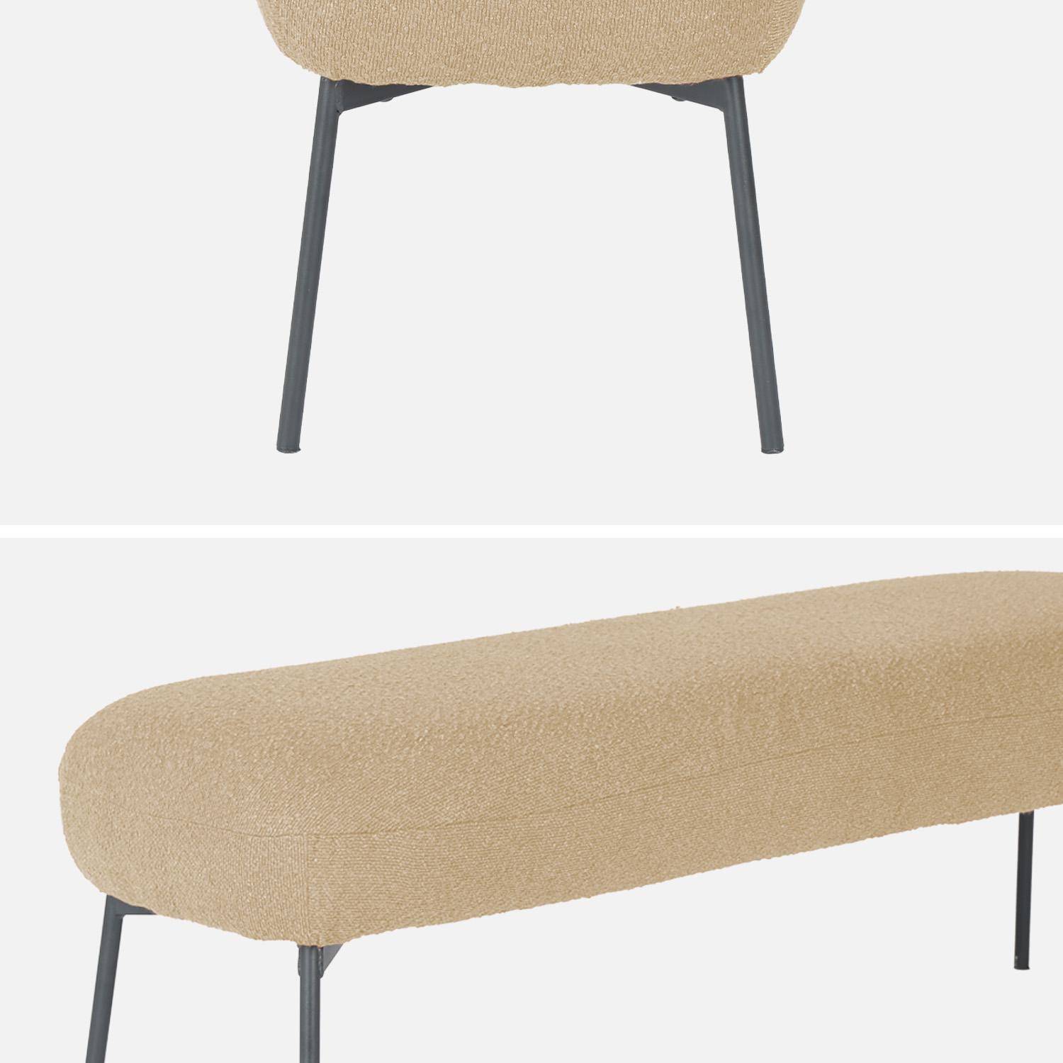 Bank, bedeinde met boucléstof bekleding, beige, zwarte metalen poten, B 120 x D 41 x H 42,5cm,sweeek,Photo5
